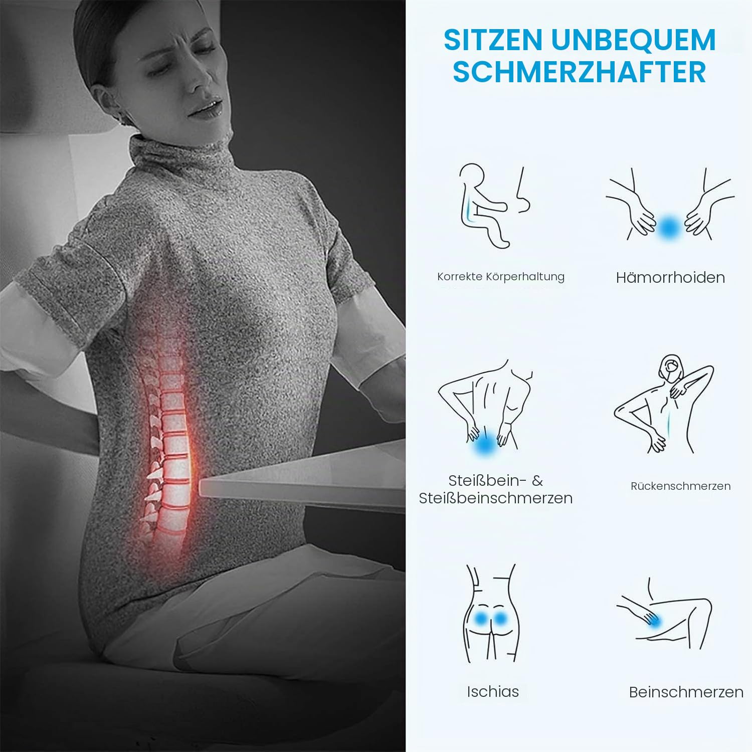 Feagar Orthopädisches Memory Foam Sitzkissen Für Bürostuhl & Autositz