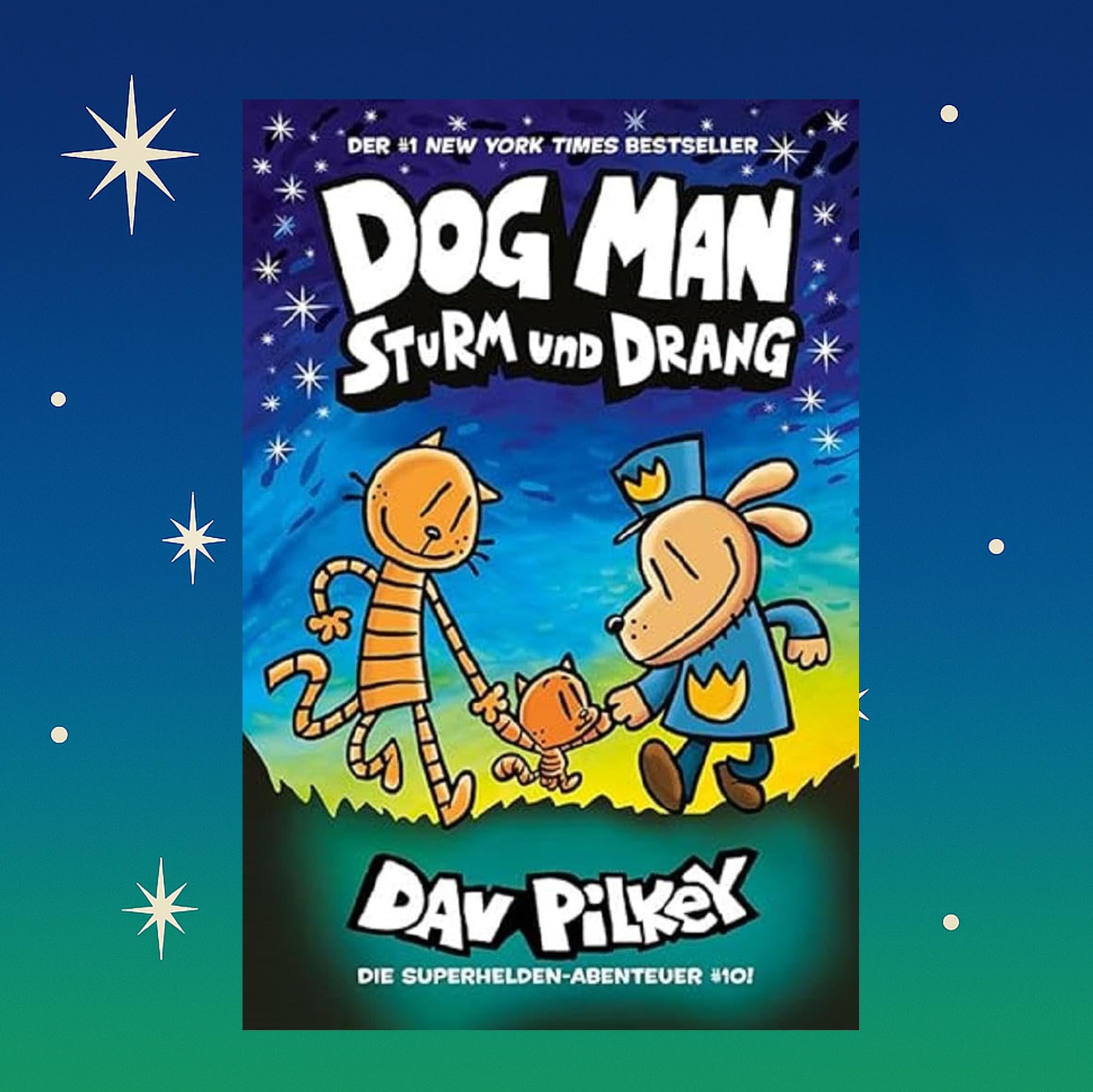 Dog Man Bücher Set Band 9-12 von Dav Pilkey – 4 Comic-Bände für Kinder: Schmutz und Sühne, Sturm und Drang, Zwanzigtausend Flöhe und Der scharlachrote Retter – lustige Kinderbücher + exkl. Lesezeichen