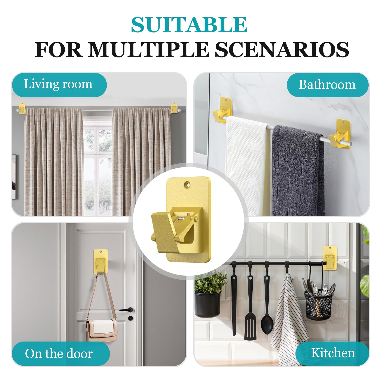 BMONATY 3M – Lot de 8 supports de tringle à rideaux adhésifs sans perçage – Supports robustes de 13,6 kg pour salle de bain, chambre à coucher, cuisine, crochets universels sans dommages avec