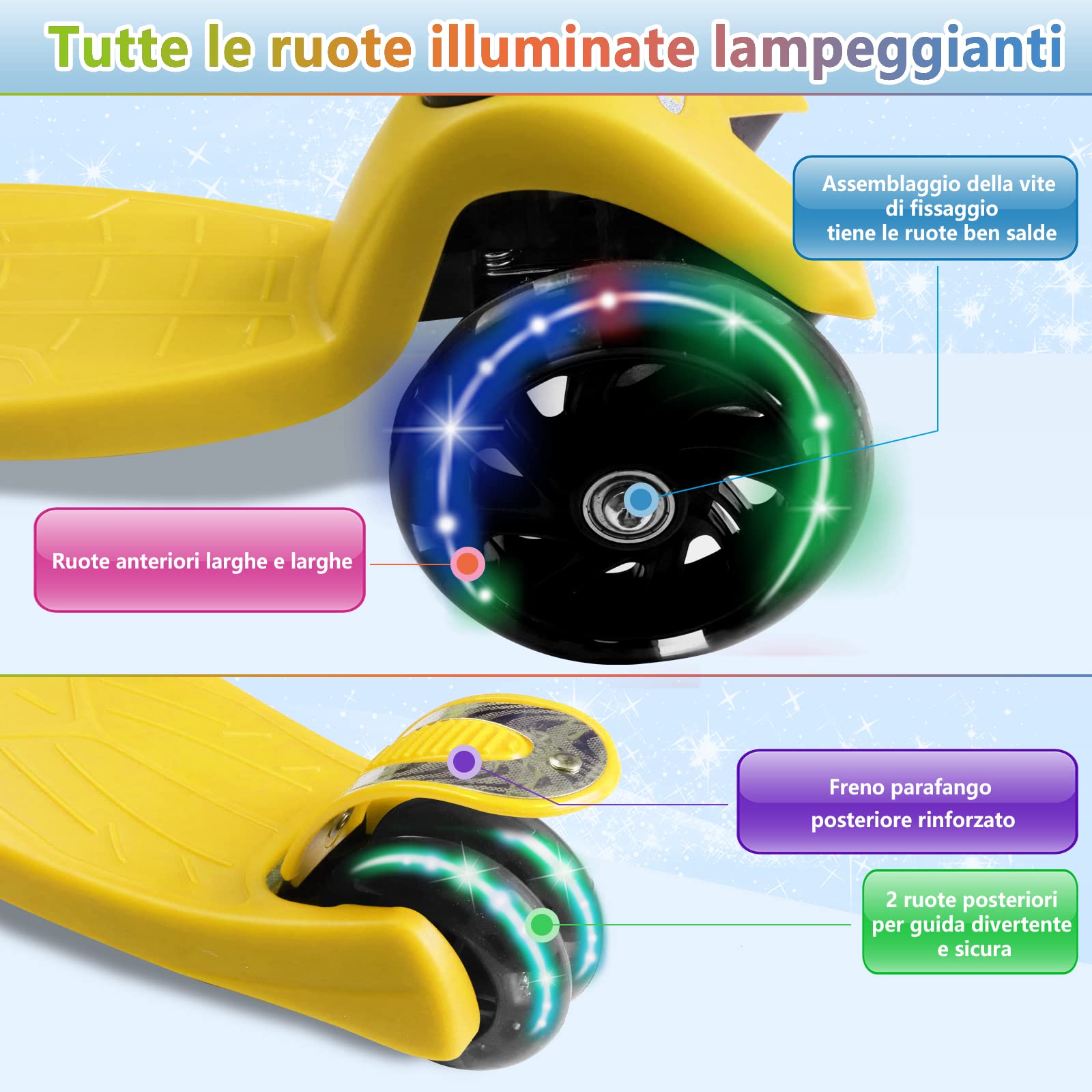 Monopattino 3 Ruote Pieghevole Per Bambini Con Luci LED - Manubrio Regolabile 63-73 Cm - Cutemelo - 2