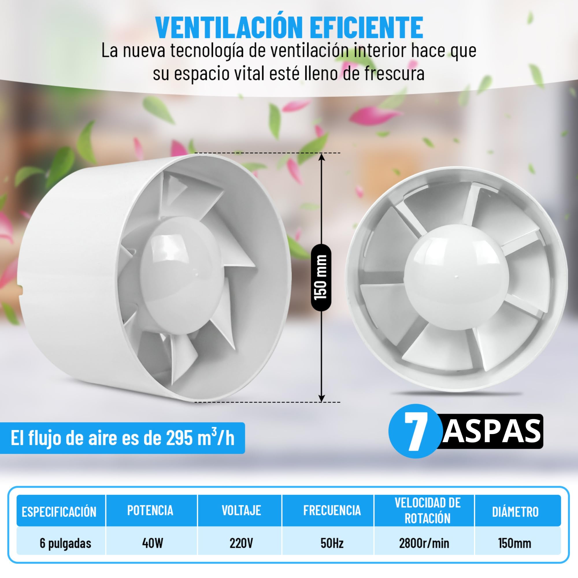 GROWMANIA Extractor de Aire en Línea Tubo para Armario de Cultivo 150 MM | Extractor de Olor con Caudal de Aire 295 m³/h | Aire Fresco Invernadero | Motor Silencioso