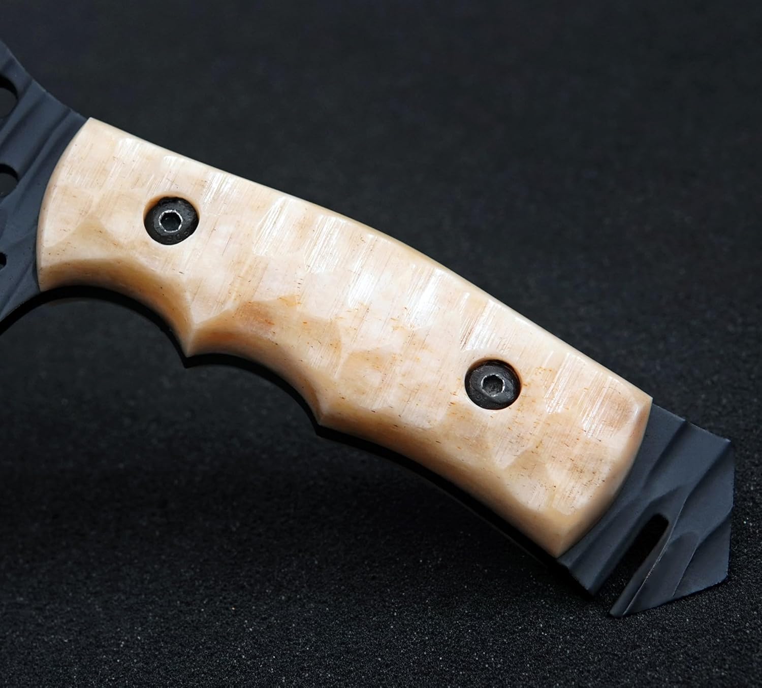 Ottoza Tanto Tactical Knife with Fixed Blade and Horizontal Carry Leather Sheath - Compact Military EDC Knife - Bone Handle 379
