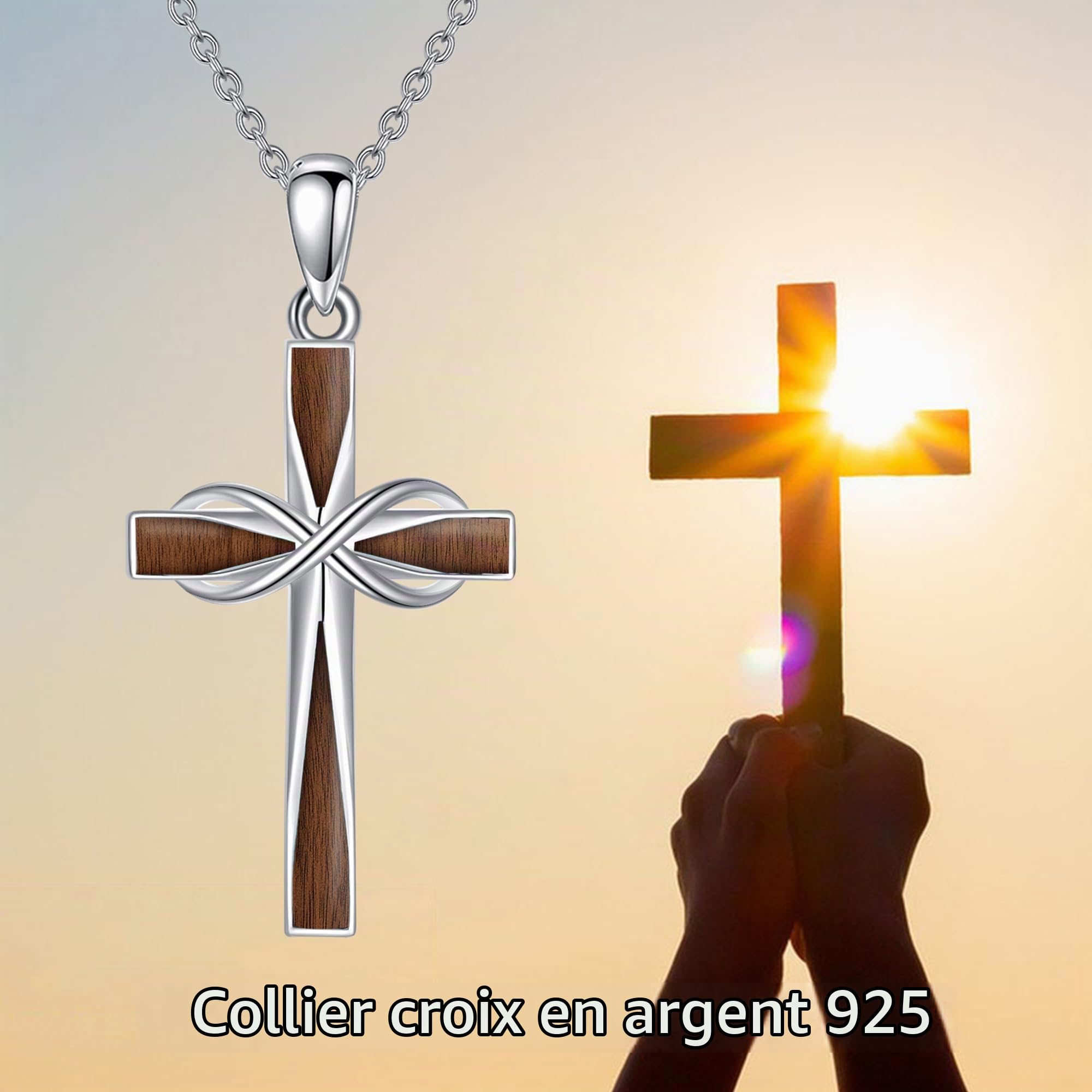 ONEFINITY Chaîne en argent sterling 925 avec pendentif en forme de croix de l'infini - Bijou religieux - Cadeau pour homme et femme