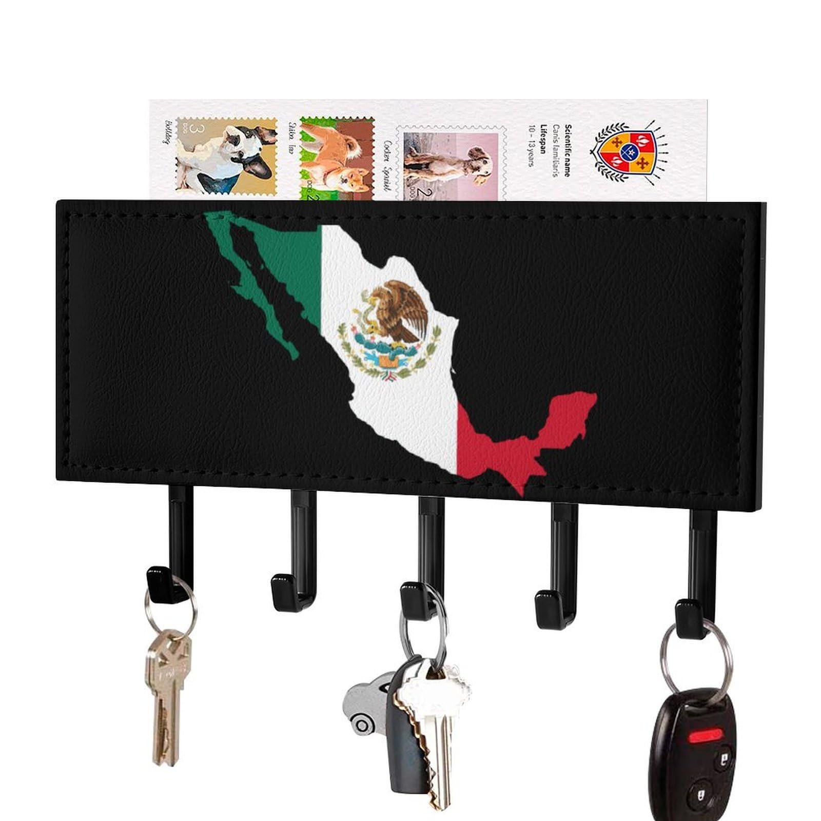 NCLQVJXZKHW Mexico Flag Key Holder with 5 Hooks Key Hooks Wall Mounted Key Racks Key Hanger Organiser Shelf