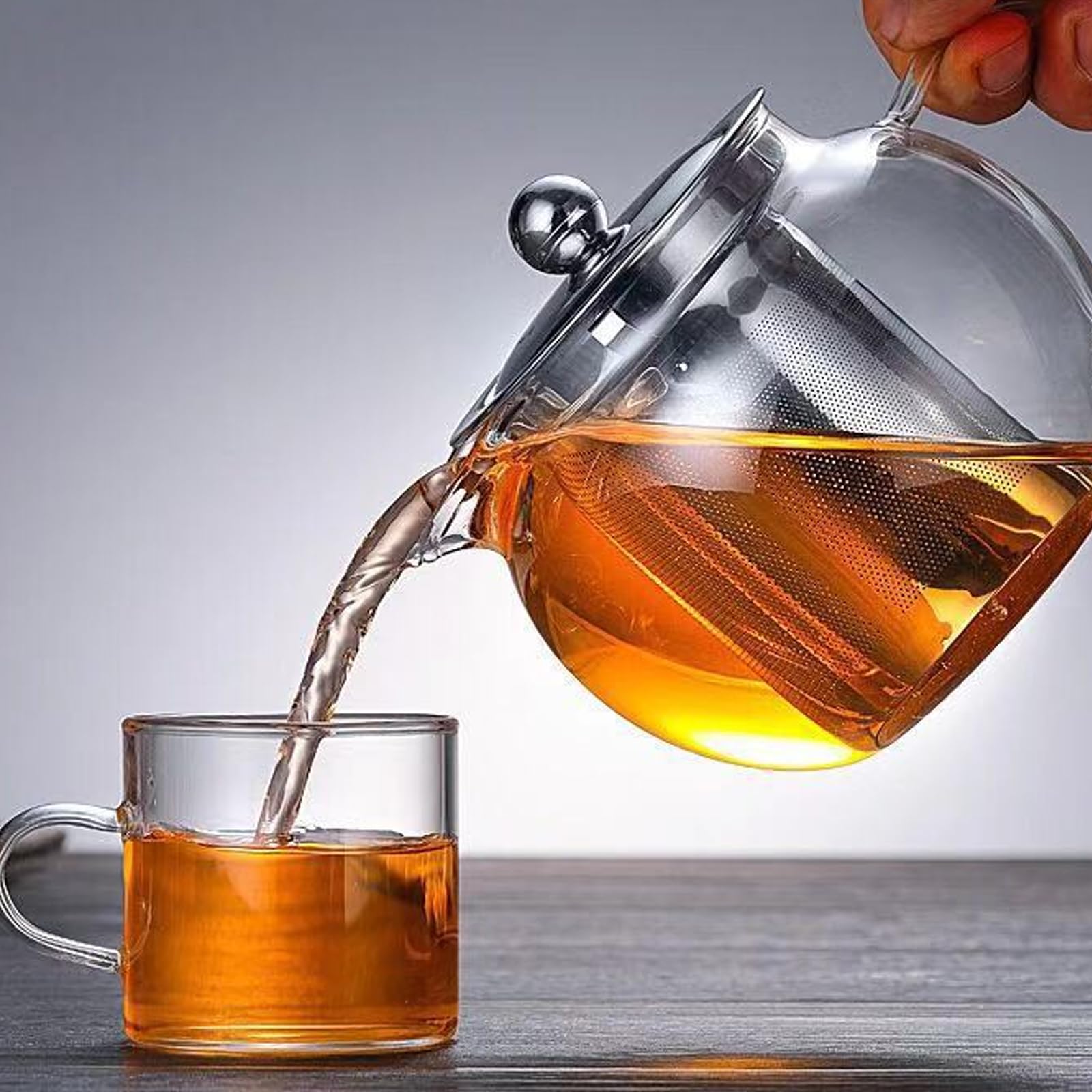 Tetera de cristal de 1300 ml, resistente al calor, cristal de borosilicato con filtro extraíble y tapa, placa de cocina, tetera, tetera, jarra de cristal para té, té de hierbas y bolsitas de té