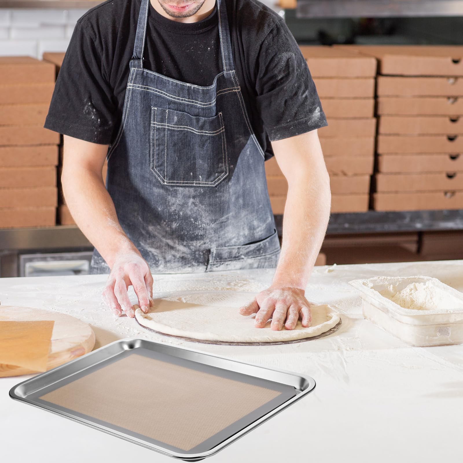 Nosiny 10 Stück Backblech mit Silikonmatte, Set mit 4 Bögen, 6 Matten, wiederverwendbar, Edelstahl, Keksblech, Backform mit Silikon-Backmatte, strapazierfähig, leicht zu reinigen, zum Backen, Braten