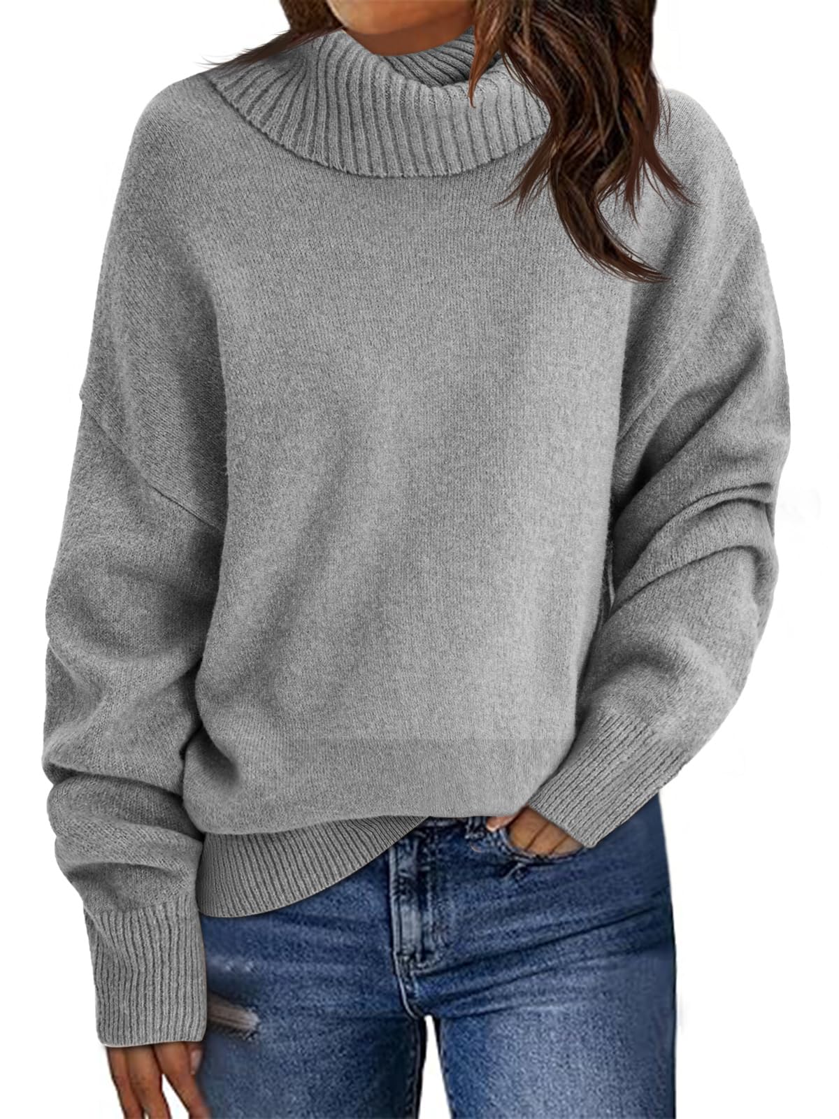 Saodimallsu Womens Turtleneck Sweaters Long Sleeve Casual Soft Knit Loose Fit Basic Fall Pullover Sweater Tops