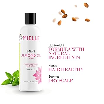 Mielle Organics Mint Almond Oil - Lightweight Dry Scalp Oil to Lock in Moisture and Help Encourage Longer, Healthier Hair - Suitable for All Hair Types (8 Fl Oz)