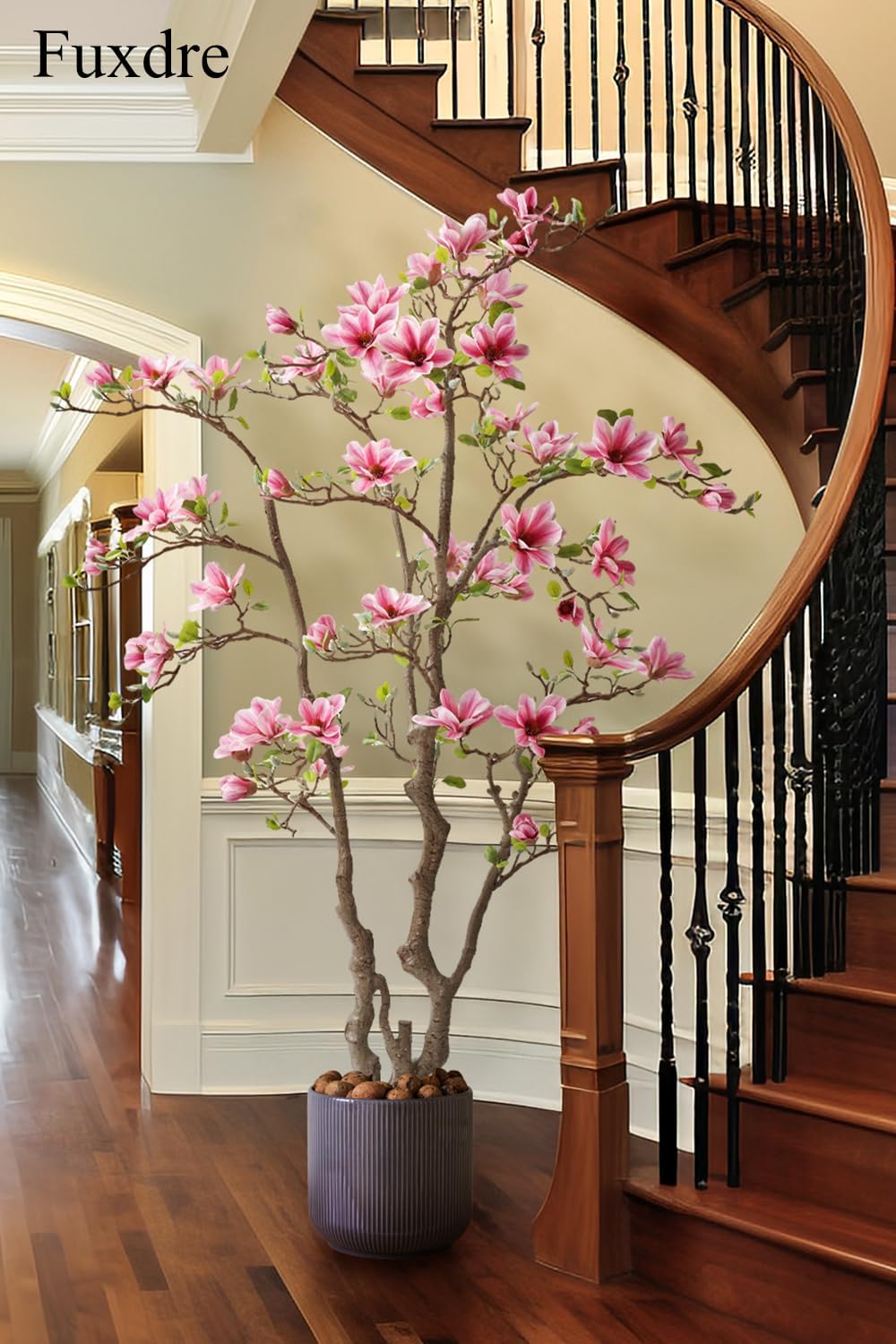 Artificial Magnolia Tree, 6.8FT Tall Fake Indoor Tree, Realistic Real Touch Leaves and Flowers, Perfect for Home Decor, Living Room, Wedding, and Hotel Decor (Pink) - Image 6