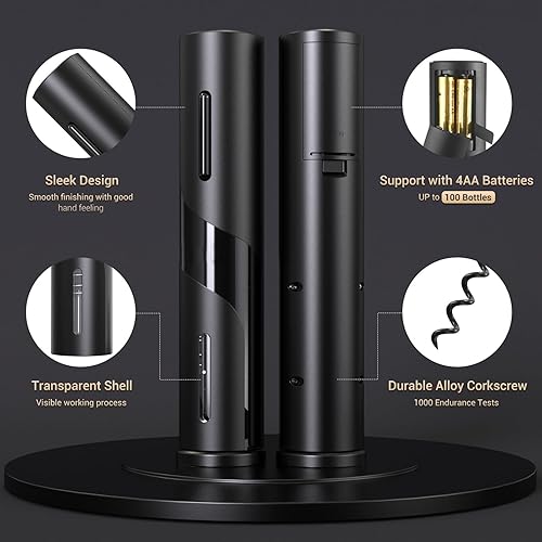 Miniatura 5 de Abridor eléctrico de botellas de vino, sacacorchos eléctrico automático, funciona con pilas, con cortador de papel de aluminio, vertedor de vino y