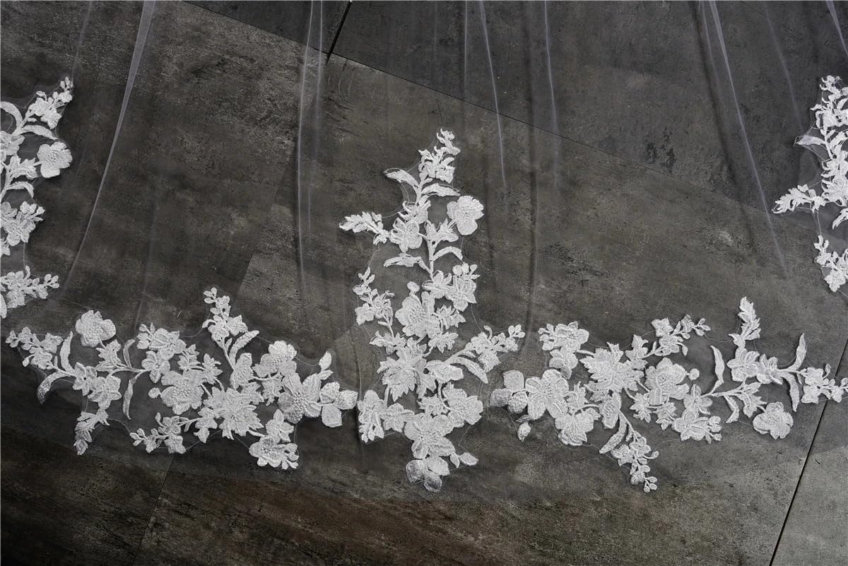Schleier Braut, Brautschleier Weiße Mantilla Hochzeitsschleier Lange Spitzenkante Brautschleier Mit Kamm Hochzeitszubehör Schleier Braut(White,500cm)