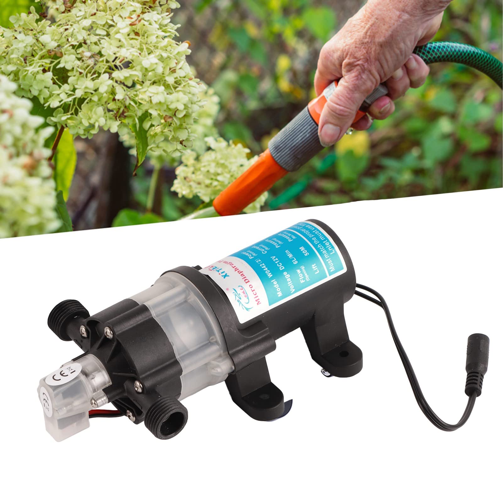 Pompa acqua autoadescante Pompa a membrana a pressione acqua 12V con filtro staccabile per applicazioni agricole con tubi giardino