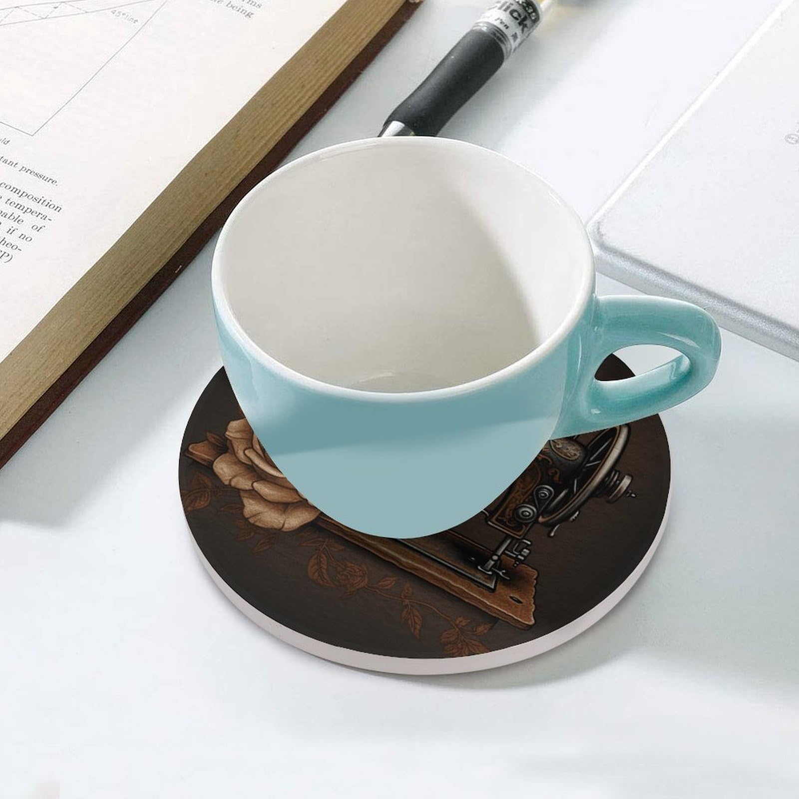 Sottobicchieri in ceramica con supporto per tavolino da caffè, con base in sughero, per bevande fredde o calde, 10 cm