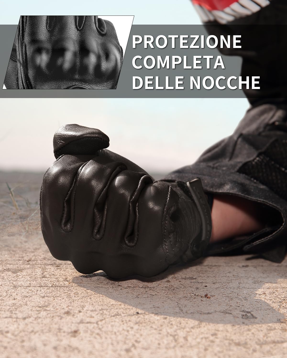 KEMIMOTO Guanti Moto in Pelle, Guanti da Motociclismo Touchscreen per Uomo e Donna con Protezione delle Nocche, Ideali per Motocross, Scooter, Ciclomotori, Quad, ATV