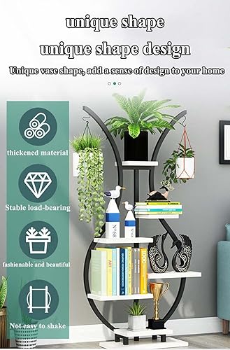 Miniatura 3 de Soporte de metal para flores de 6 niveles, estante para plantas, para interiores, exteriores, balcón, jardín (H 21.7 x 9.8 x 59.8 in)