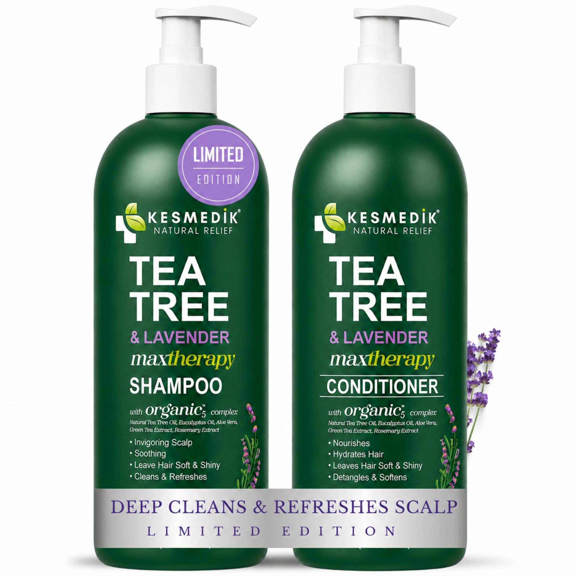 Tea Tree Lavender Eucalyptus Shampoo & Conditioner Set, Sulfate-Free