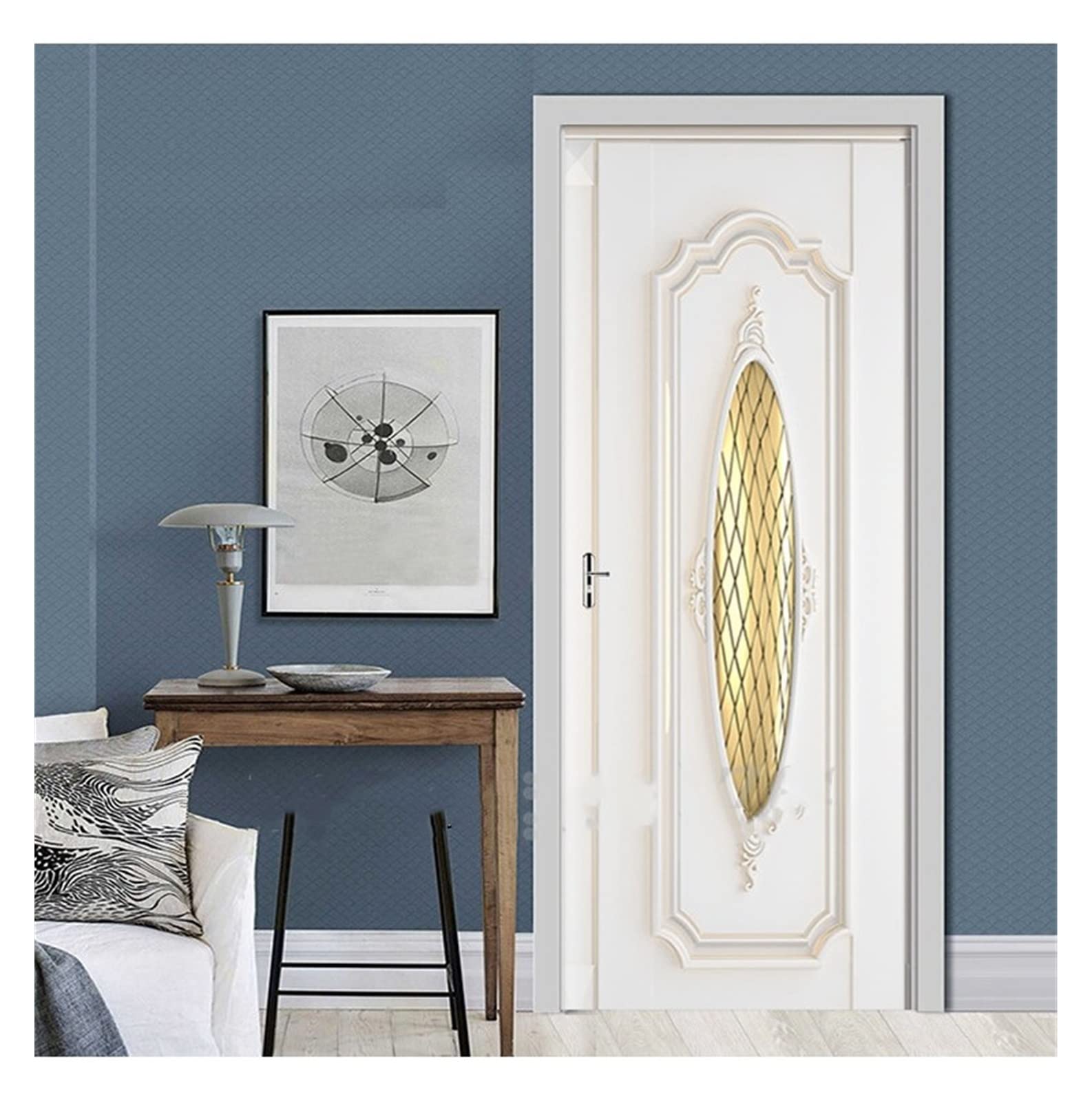 Stickers de décoration salon et cuisine pour moderniser une porte avec un effet 3D blanc
