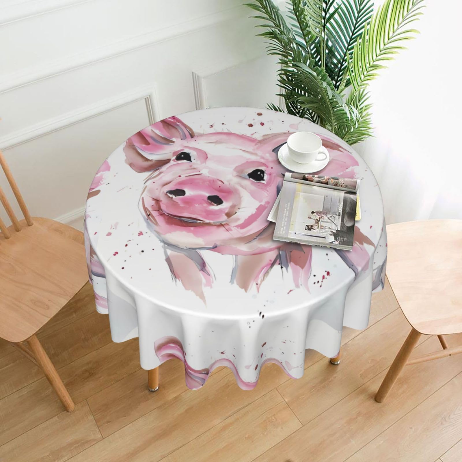 WHJSHOP Watercolor pig art Prints Round Table Throw 60 Inch – Waterproof Table Cover for Dining, Coffee Tables, Parties & More - Soft, Wrinkle-Resistant Table Layer