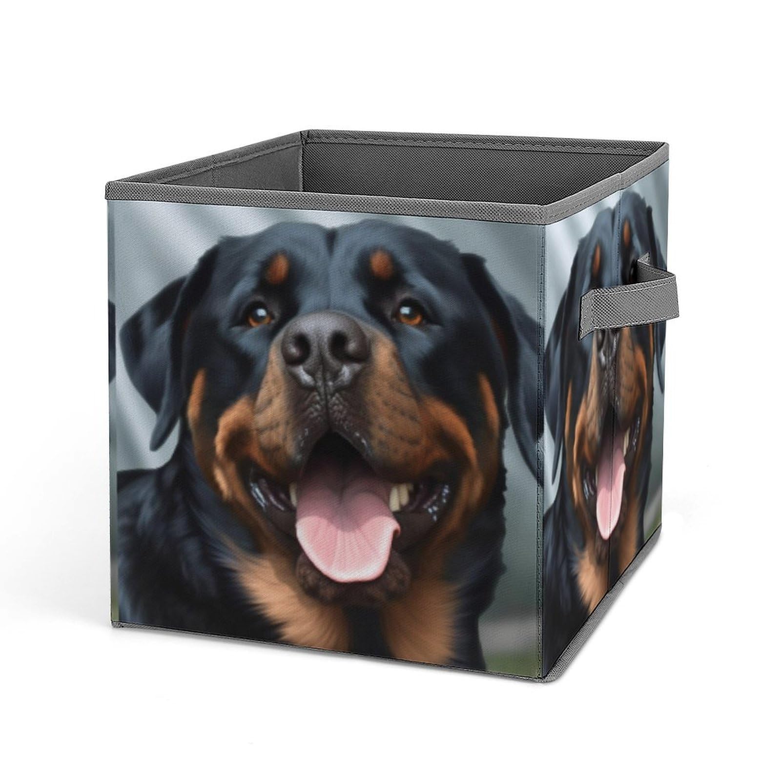 JTREHY Rottweiler Dogs Tongue Head Printed Foldable Storage Box, 10.6 Inches Fabric Storage Box for Wardrobe, Bedroom, Utility Room