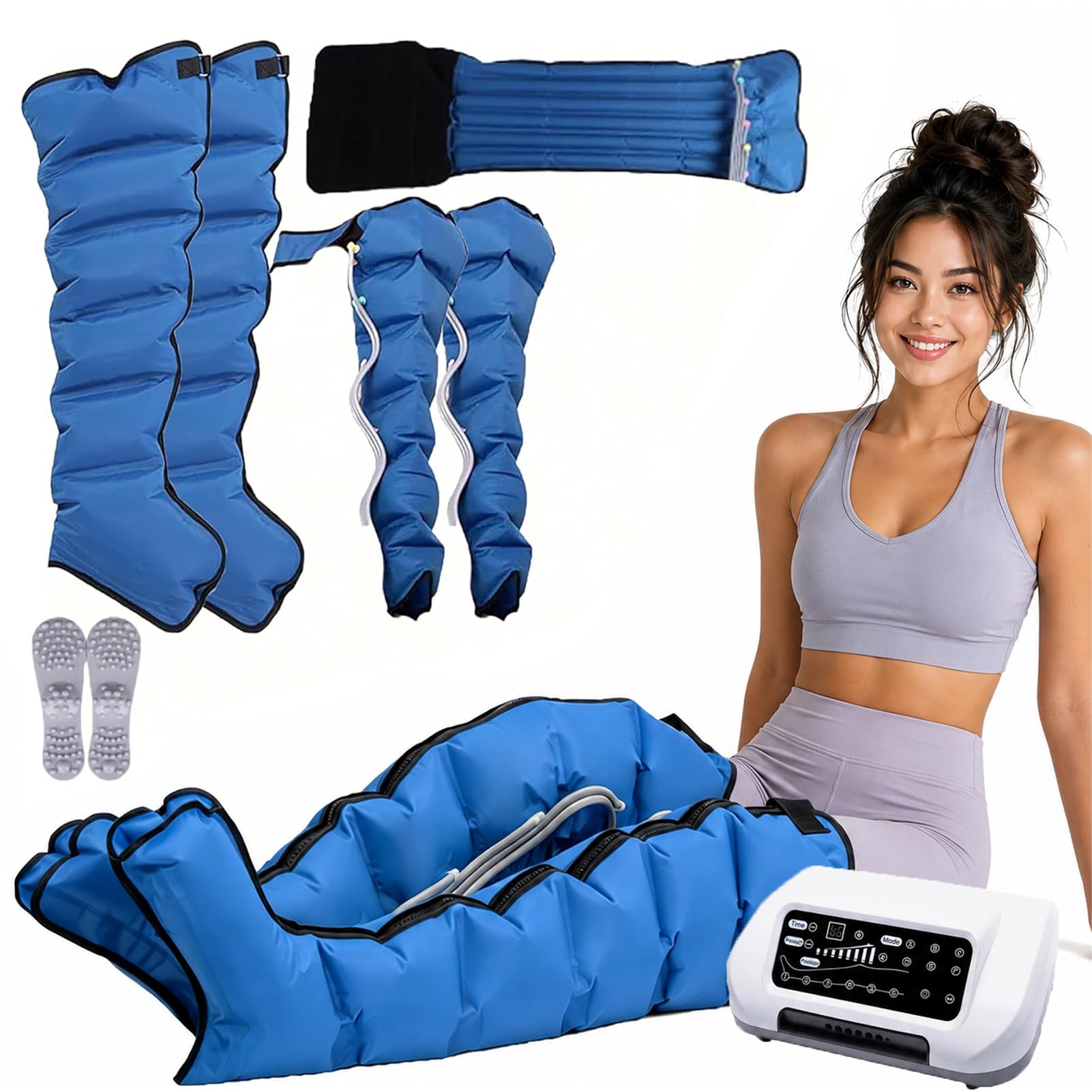 LYJIANGXIN 6 Cavity Pressotherapy Air Compression Leg Foot Massager, L/XL Compression Boots Lipedema Legs Treatment, Calf Massagers for Pain and Circulation, Pressotherapy and Lymphatic Drainage