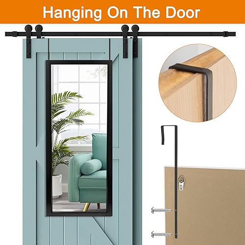 Miniatura 4 de NeuType Espejo de longitud completa de 51 x 16 pulgadas, espejo de pared para puerta, espejo para colgar sobre la puerta con 2 ganchos de metal para