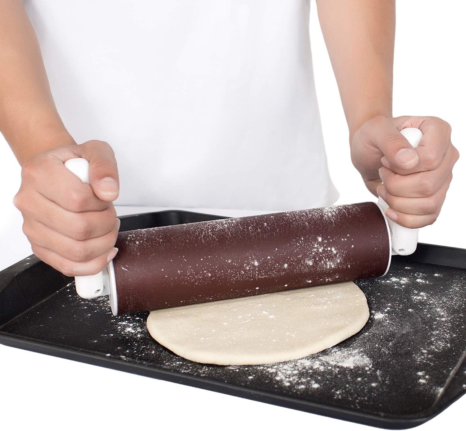 Silicone Rolling Pin by Solo Kitchen! Best rolling pin with Adjustable Handles For Perfectly Even Dough & Hard To Reach Places! Perfect non-stick baking rolling pin to make pizzas, cookies and pasta
