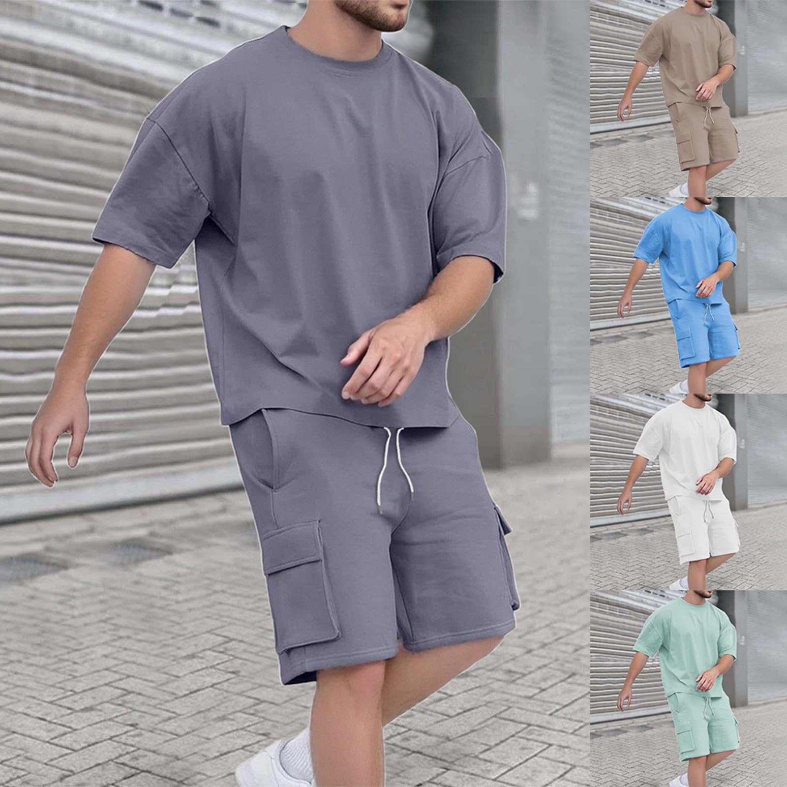 Survêtement 2 pièces pour homme - Survêtement d'été surdimensionné - T-shirt et short - 2 pièces - Survêtement de sport hip hop streetwear - Tenue de loisirs - Tenue à manches courtes pour homme