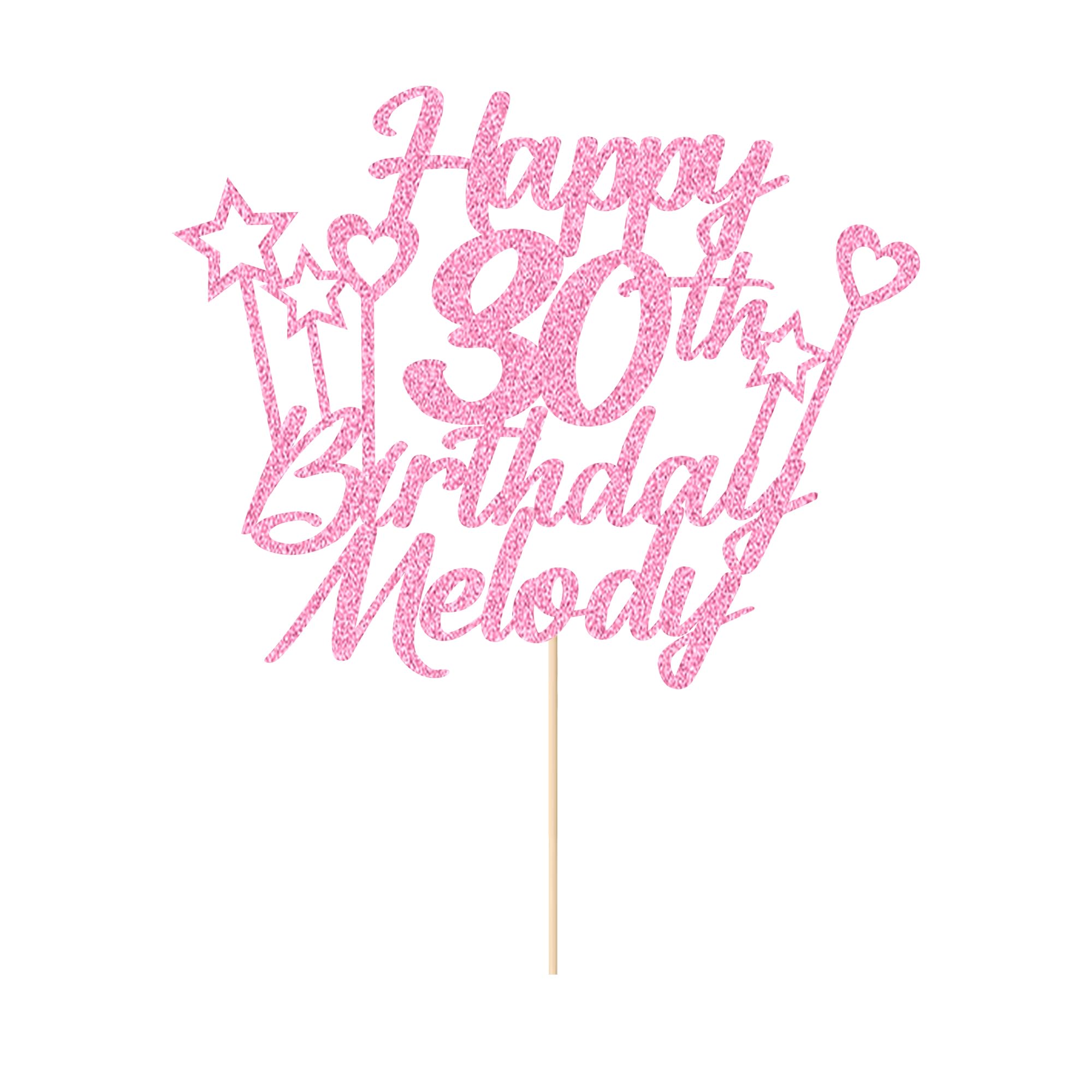 Personalised Happy Birthday Cake Topper Double Sided Glitter Cake Toppers Any Name & Any Age for 16th 18th 21st 30th 40th 50th 60th 70th 80th Birthday Decorations Cake Decorations (Baby Pink)