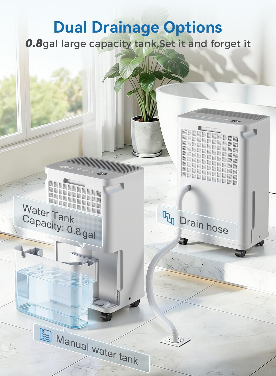 2500 Sq.Ft Dehumidifier for Basement with Drain Hose, 35 Pint Large Best Compressor Dehumidifiers for Home or Garage, Smart Humidity Control, 24H Timer & Child Lock, Ideal for Large Rooms, Garage
