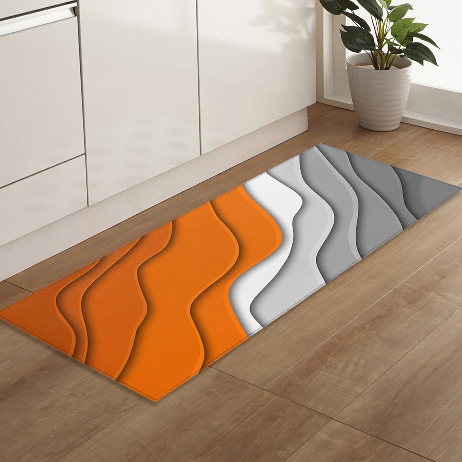 Savannan Runner Rugs and Mats 1 Pcs, Abstract Modern Art Geometric Pattern Ombre Orange Gray Non Slid,Absorbent Kitchen Rug,Rubber Dots Backing Indoor Door Mat,Standing Mat 18x47.2 Inch