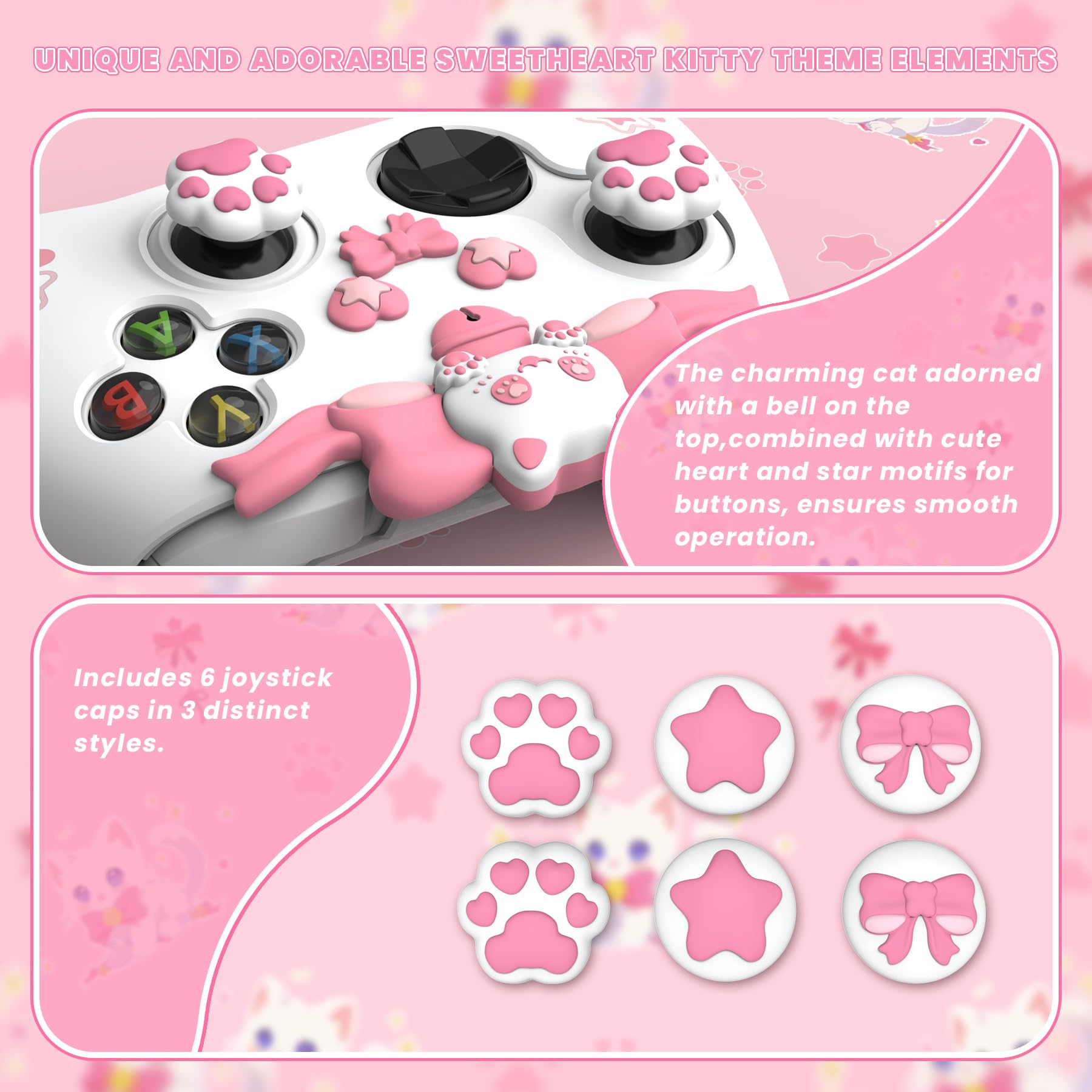 PlayVital Funda de Silicona para Xbox Series X/S - Cubierta Antideslizante para Mando, Carcasa Protectora con Tapas de Joystick & Pegatina, Protector de Goma, Diseño Sweetheart Kitty (Blanco)