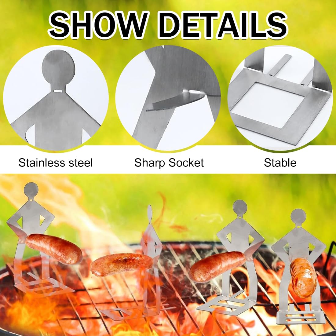 2 Pezzi Porta Salsicce in Acciaio Inox, Creativo Supporto per Salsicce a Forma di Uomo, Accessori per Barbecue a Gas, Strumenti Hot Dog BBQ, Posate da Barbecue Multifunzionali