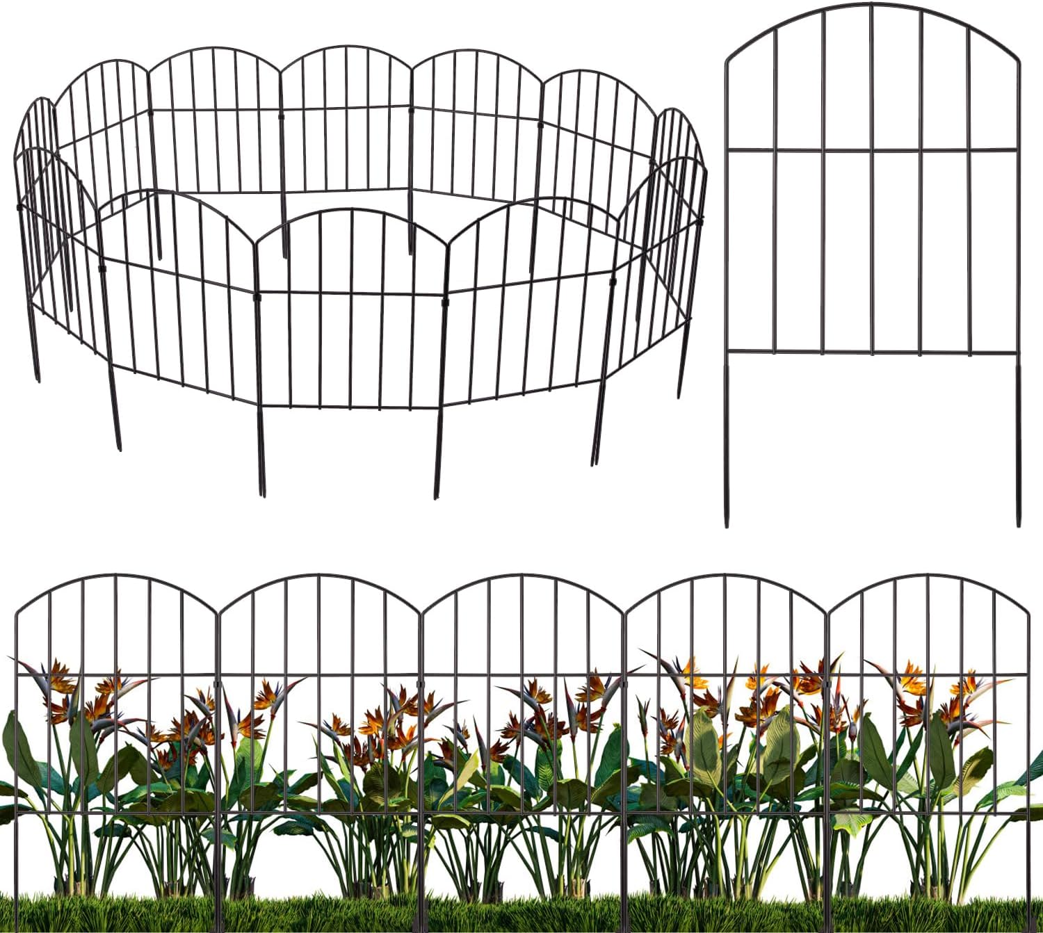 12 Pack Decorative Garden Fence, 13FT(L) x23IN(H) Garden Fencing Animal Barrier, No Dig Rustproof Metal Garden Fence for Dogs, Flower Edging for Yard Landscape Patio Outdoor Decor, Arched