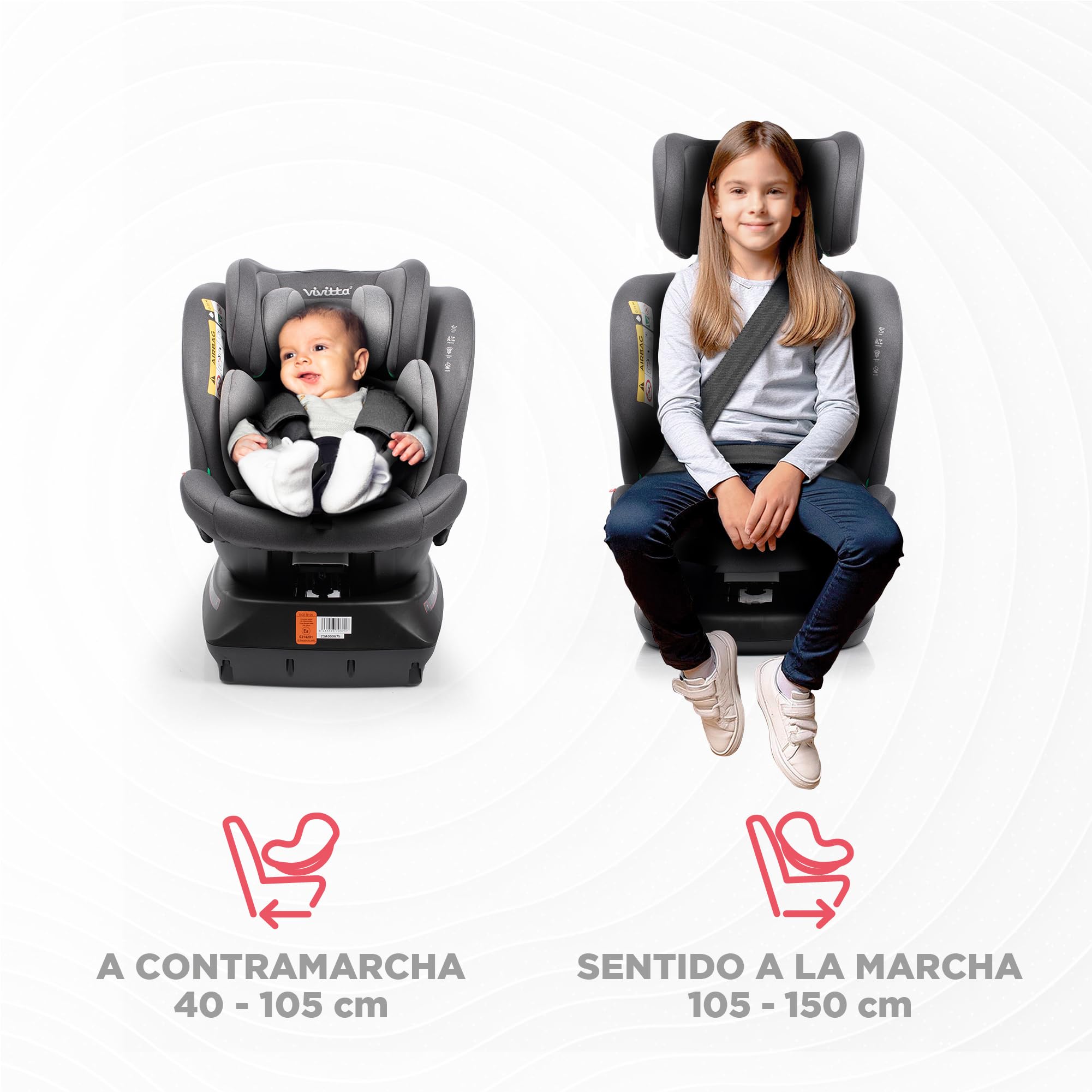Silla de coche sin isofix SANNA 40-150cm – Edad: desde el nacimiento hasta los 12 años –I-size – Acontramarcha hasta los 105 cm, 4 años aprox - Sin Isofix (GRIS CENIZA)