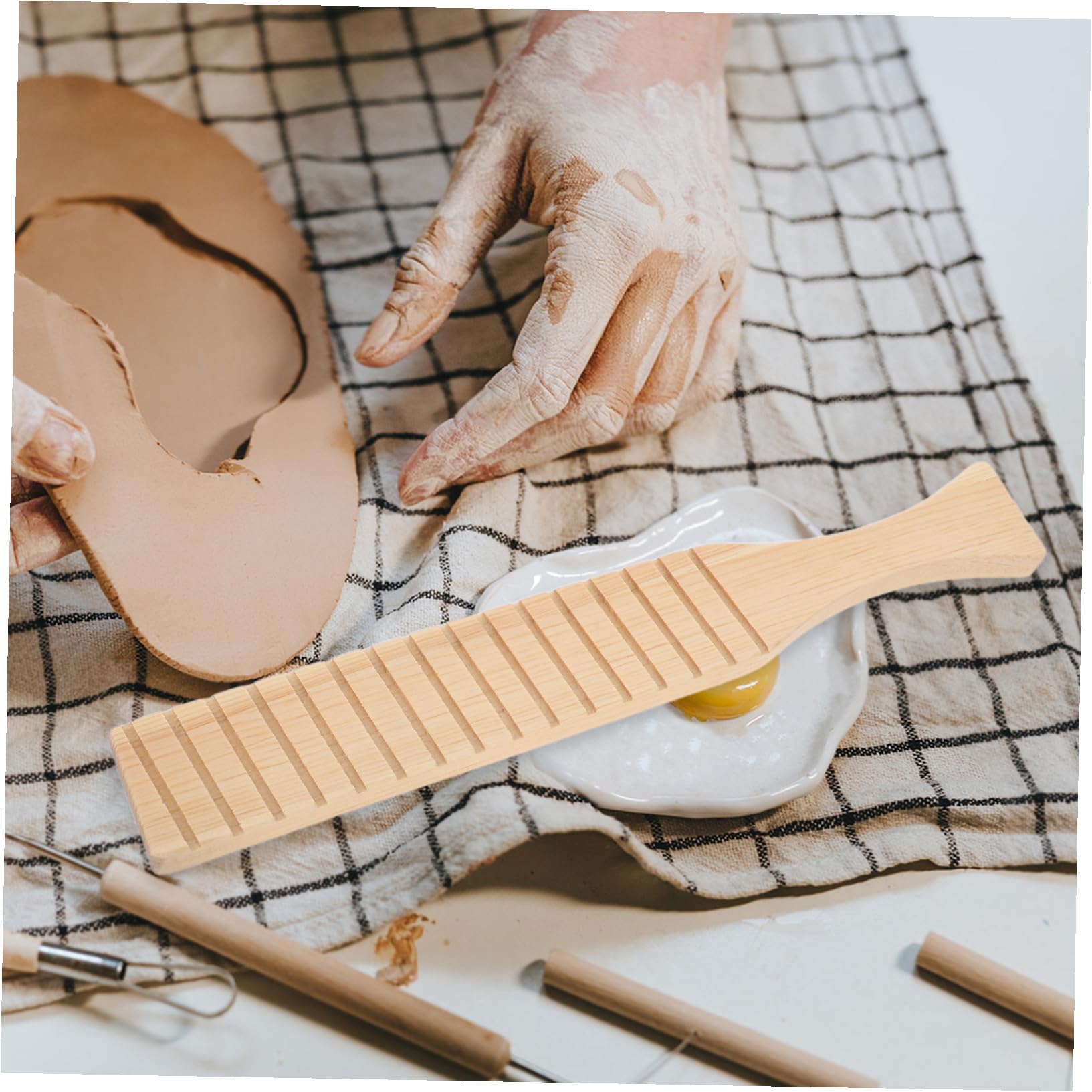3stücke Holzmodellierwerkzeug Keramik und Professionelles Töpferwerkzeug mit Unbehandelten Holzspatel Tonformer und Holz-töpferbrett für DIY-kunstprojekte und Bildhauerei