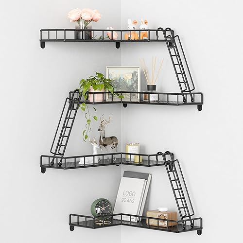 Big Lighting Deals Fire Escape Wall Shelf, Metal Figure Display Shelf, 4 Tier Unique Floating Shelves for Wall Corner, New York Decorative Shelves for Bathroom & Living Room & Home Décor (Black) - Black