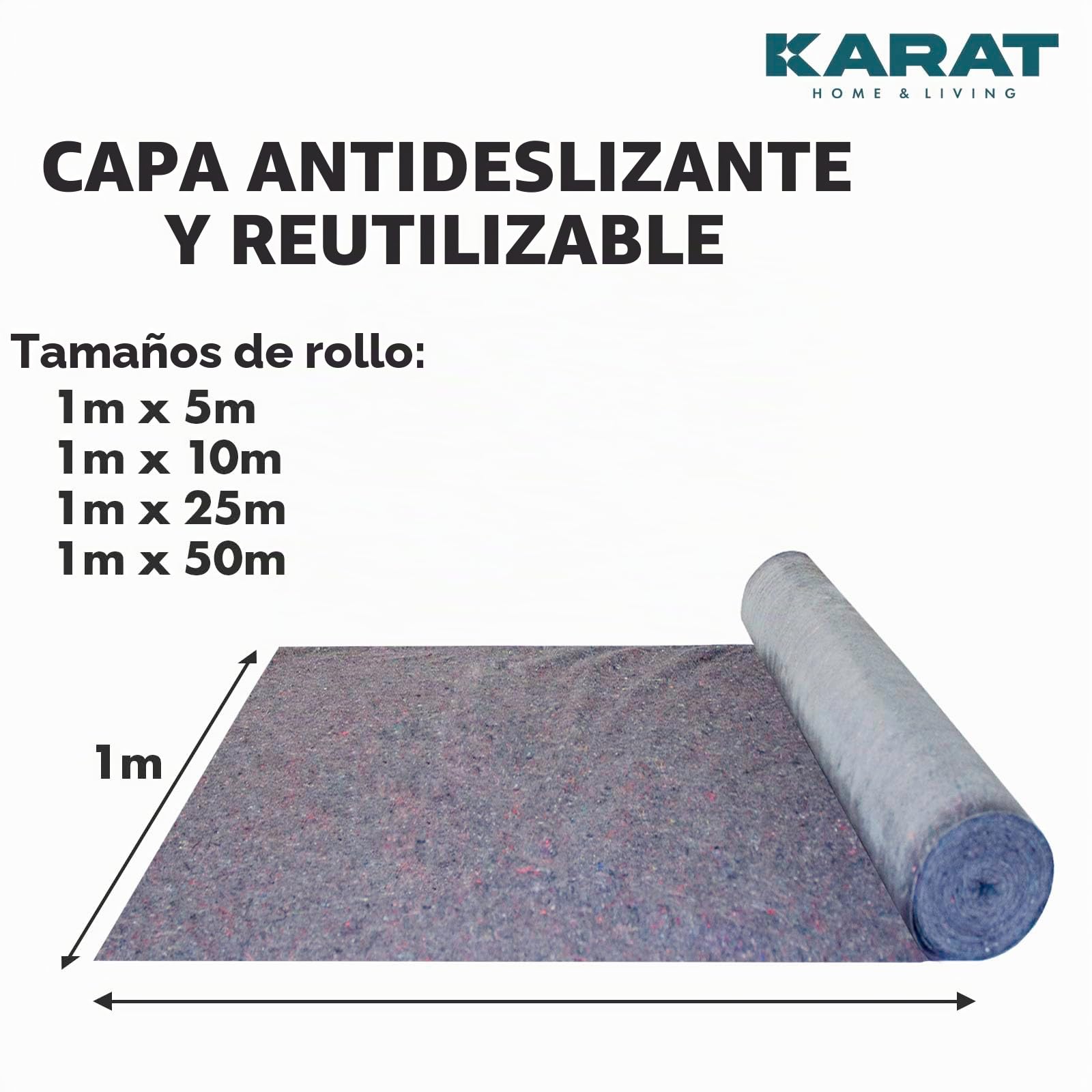 KARAT Rollo de fieltro para pintor (50 m x 1 m, 50 m², con revestimiento antideslizante, reutilizable, para pintores y artesanos, 180 g/m²)