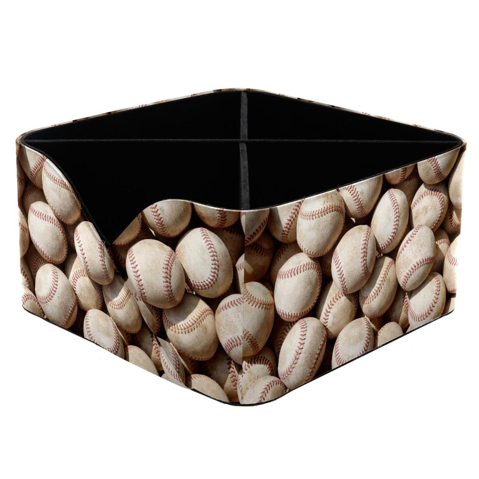 KengjuTesu Baseballs Desktop Organizer Pen Holder, Rectangular Pencil Cup for Office, Study and Makeup Stations