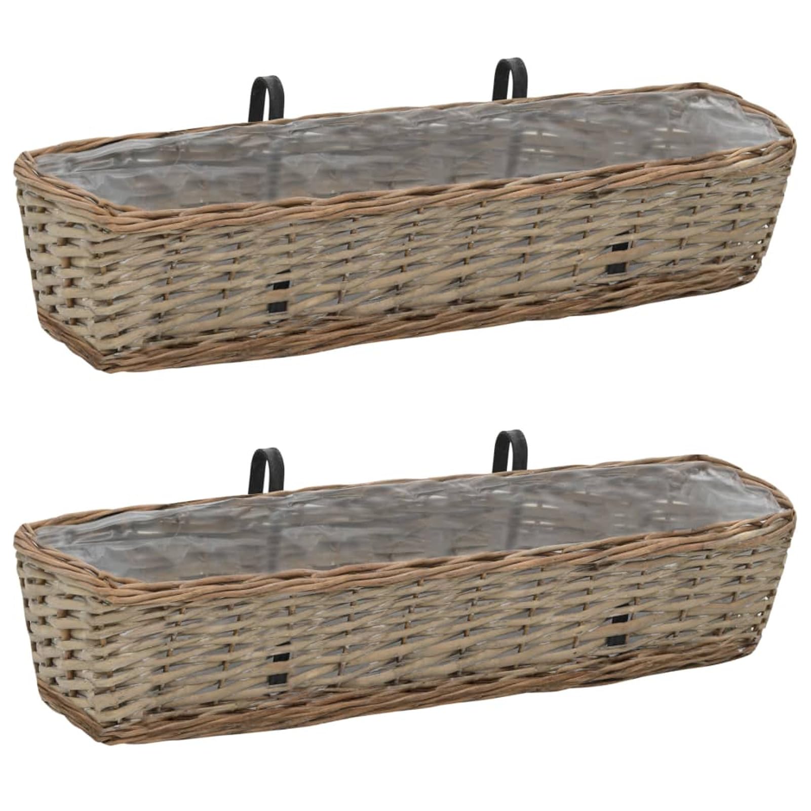 Jardinières de Balcon 2 pcs Osier avec Doublure de PE 80 cm,Jardinières,Jardinieres Exterieur,Bac Jardiniere,Bac à Fleurs Extérieur,Jardinieres Balcon