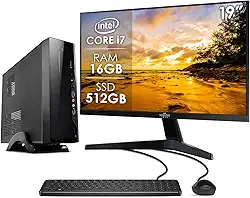 Computador Slim Completo Intel Core i7 16GB SSD 512GB Monitor 19' 4 Núcleos Super Turbo Pc Hdmi Teclado e Mouse Strong Tech