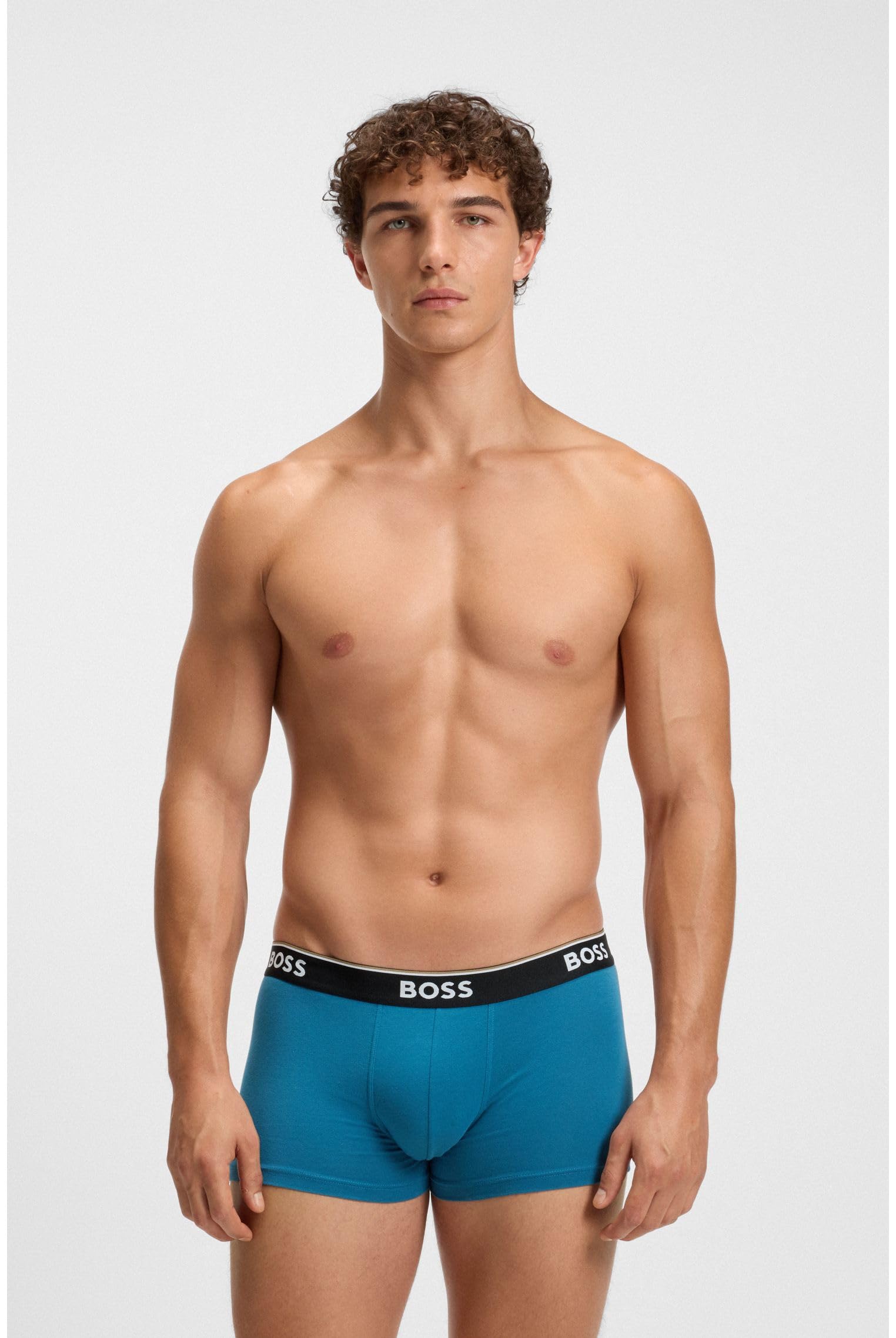 BOSS Dreierpack Eng Anliegende Boxershorts Aus Stretch-Baumwolle Mit Kurzem Bein Und Logos Am Bund