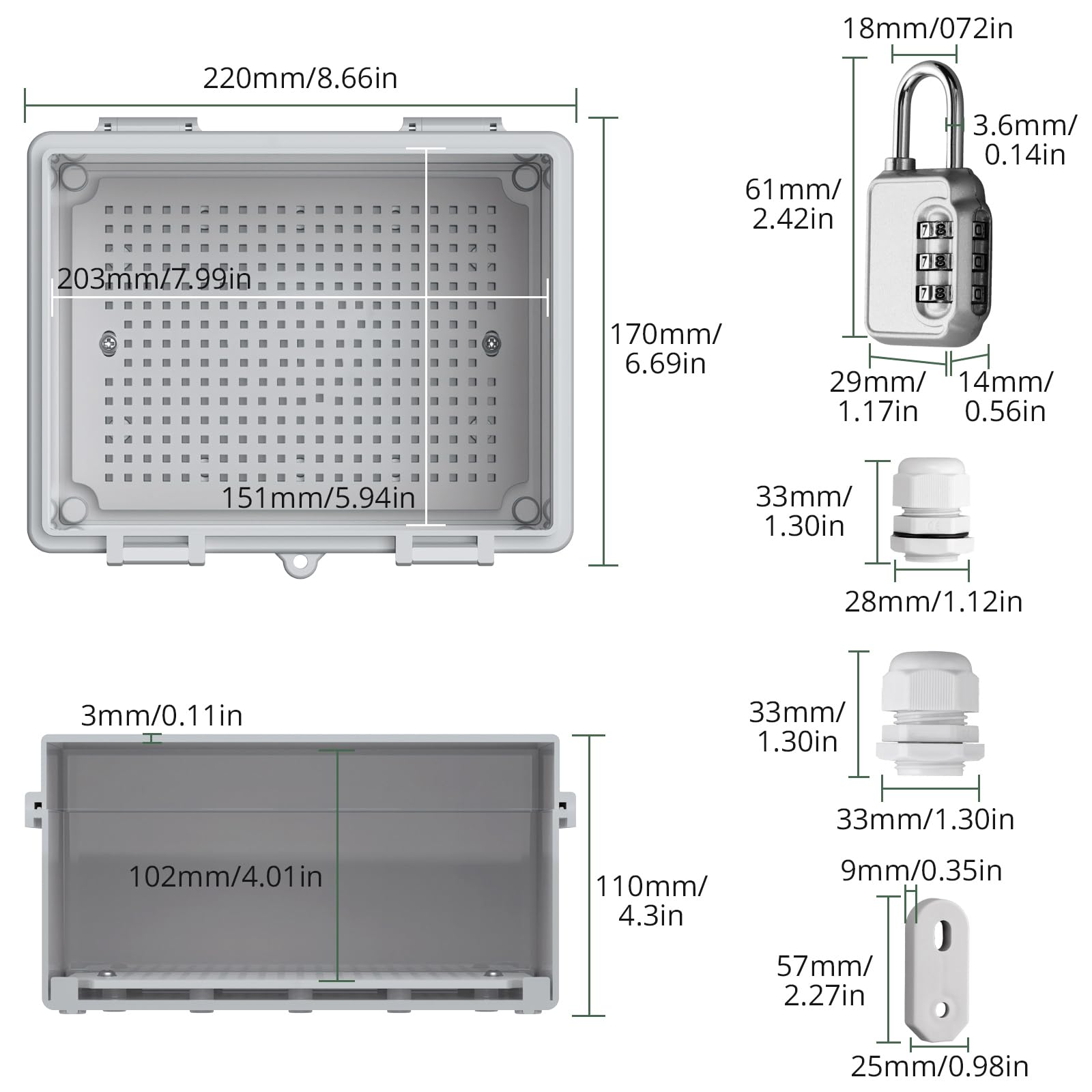 EYPINS Waterdichte verdeelkast, IP67, aansluitdoos, waterdichte ABS