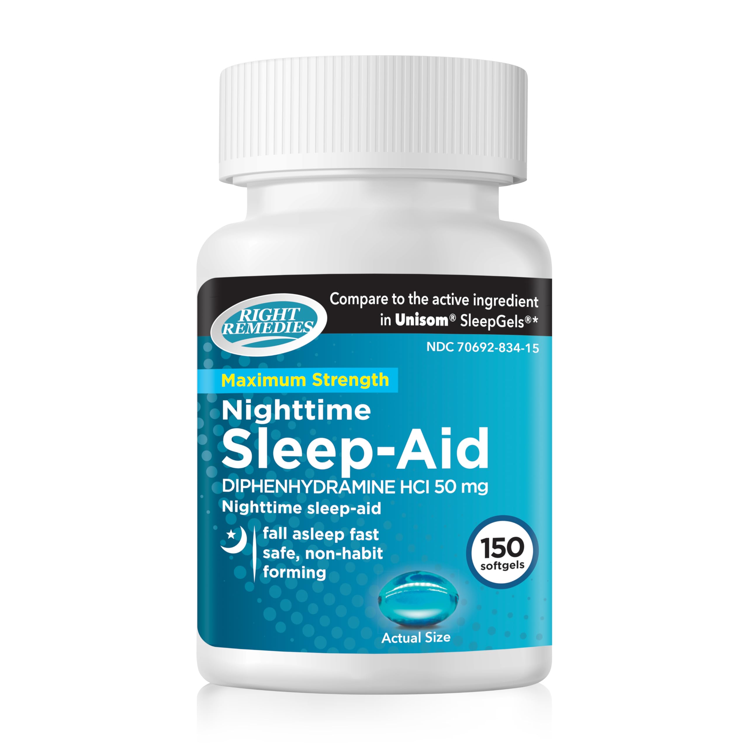 Nighttime Sleep Aid Softgels, (150 softgels), Diphenhydramine HCI 50 mg, Fall Asleep Fast, Supports Deeper, Restful Sleep