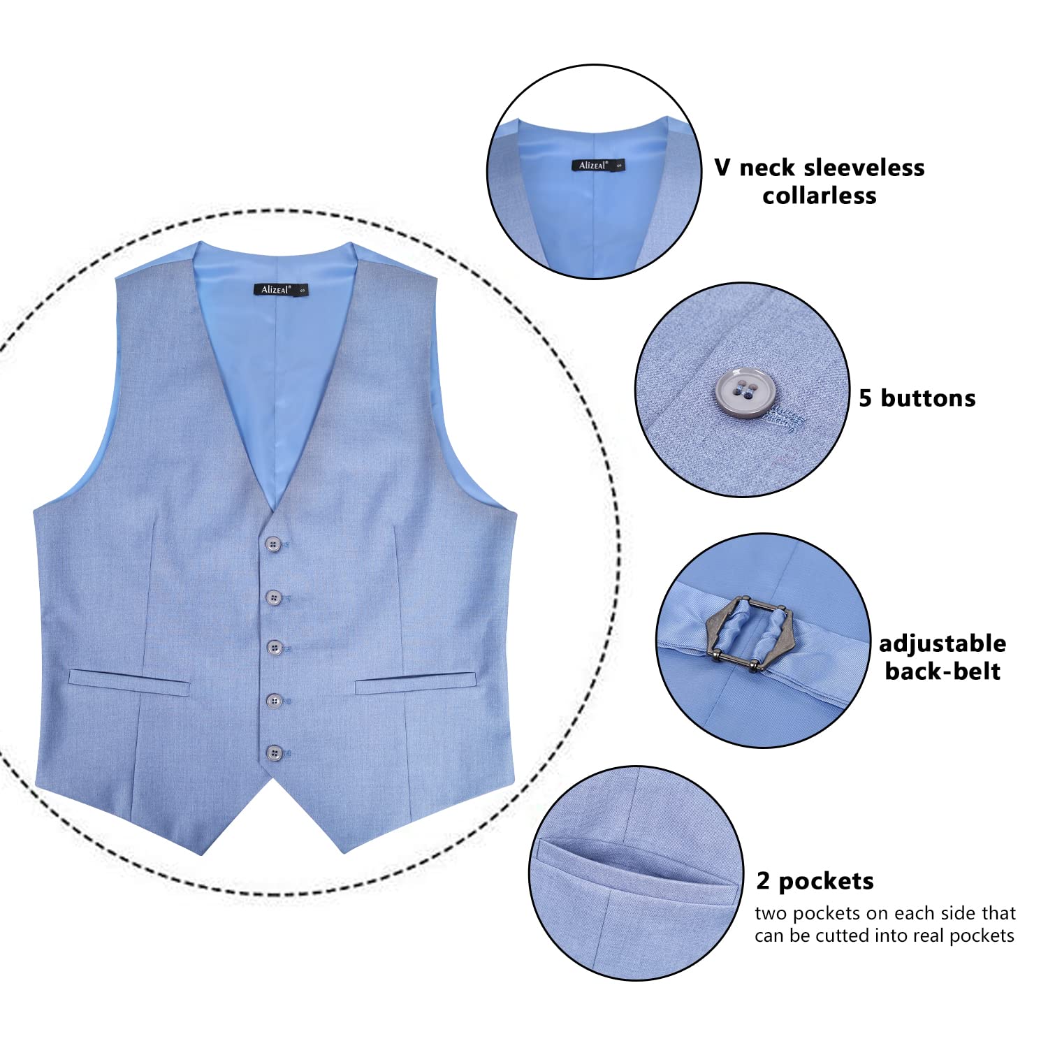 Alizeal Mens Classico Tinta unita Vestito Da Affari Gilet Vestibilità Regolare Smoking Gilet