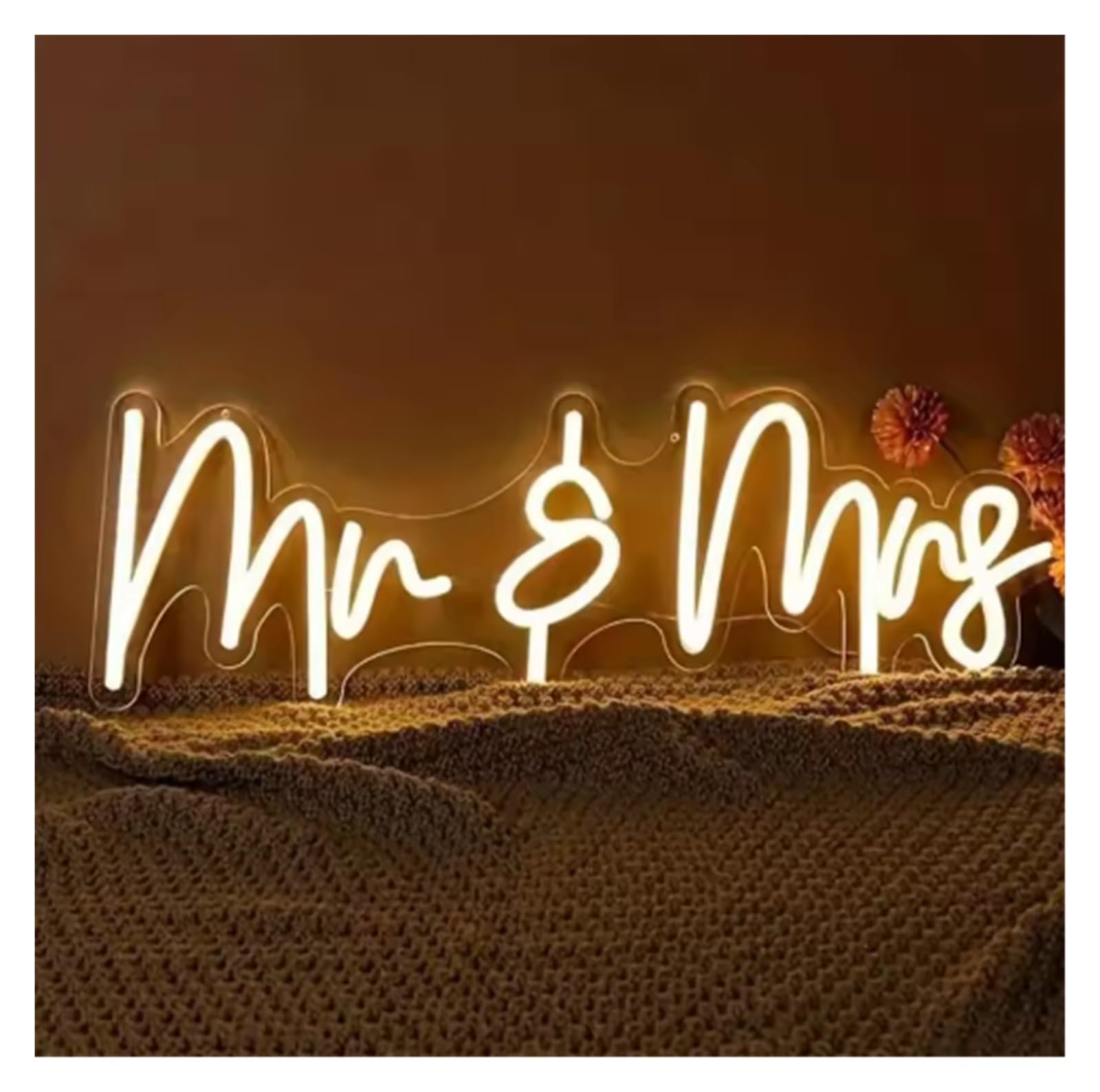 LEMST Sign Lamp Mr&Mrs Neon Lights, Valentine's Day Wedding, USB Powered, Neon Signs with Dimmable Switches Night Lights 15.5x40cm