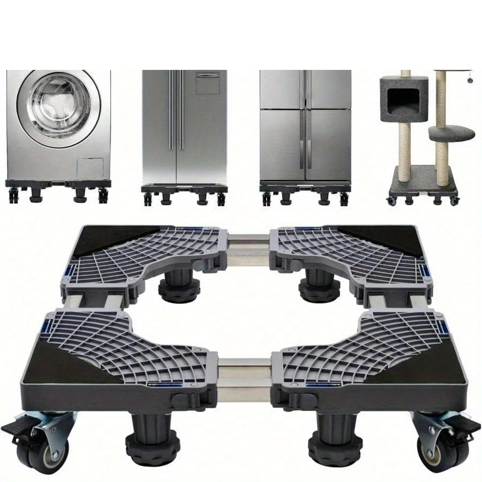 Base Rodante para Lavadora, Soporte Móvil Ajustable con Tubos Dobles, 4 Ruedas De Bloqueo para Lavadora Secadora Nevera(1set Stand)