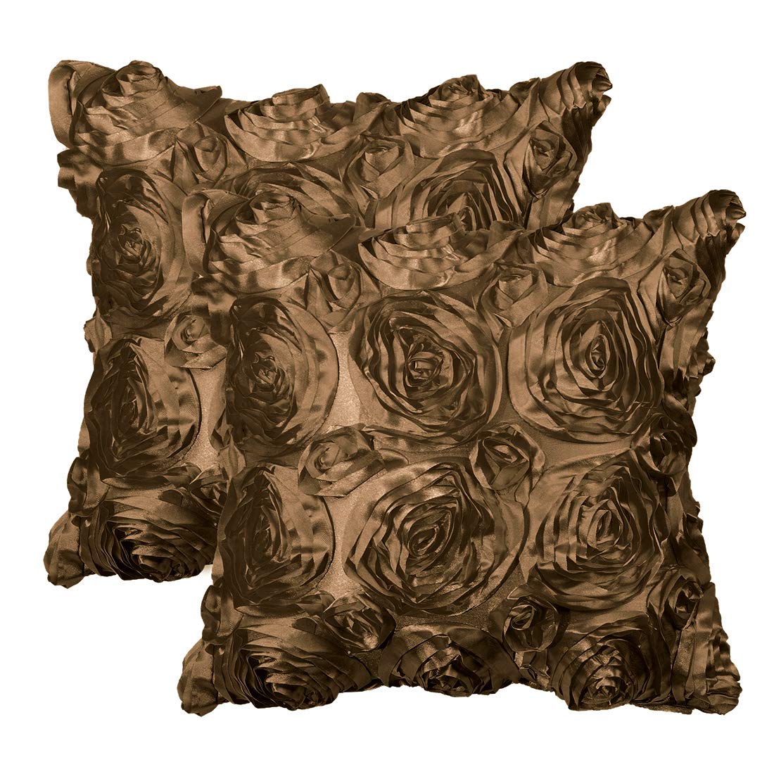 Housse de coussin fleur de rose 3D decorative pure couleur lot de 2