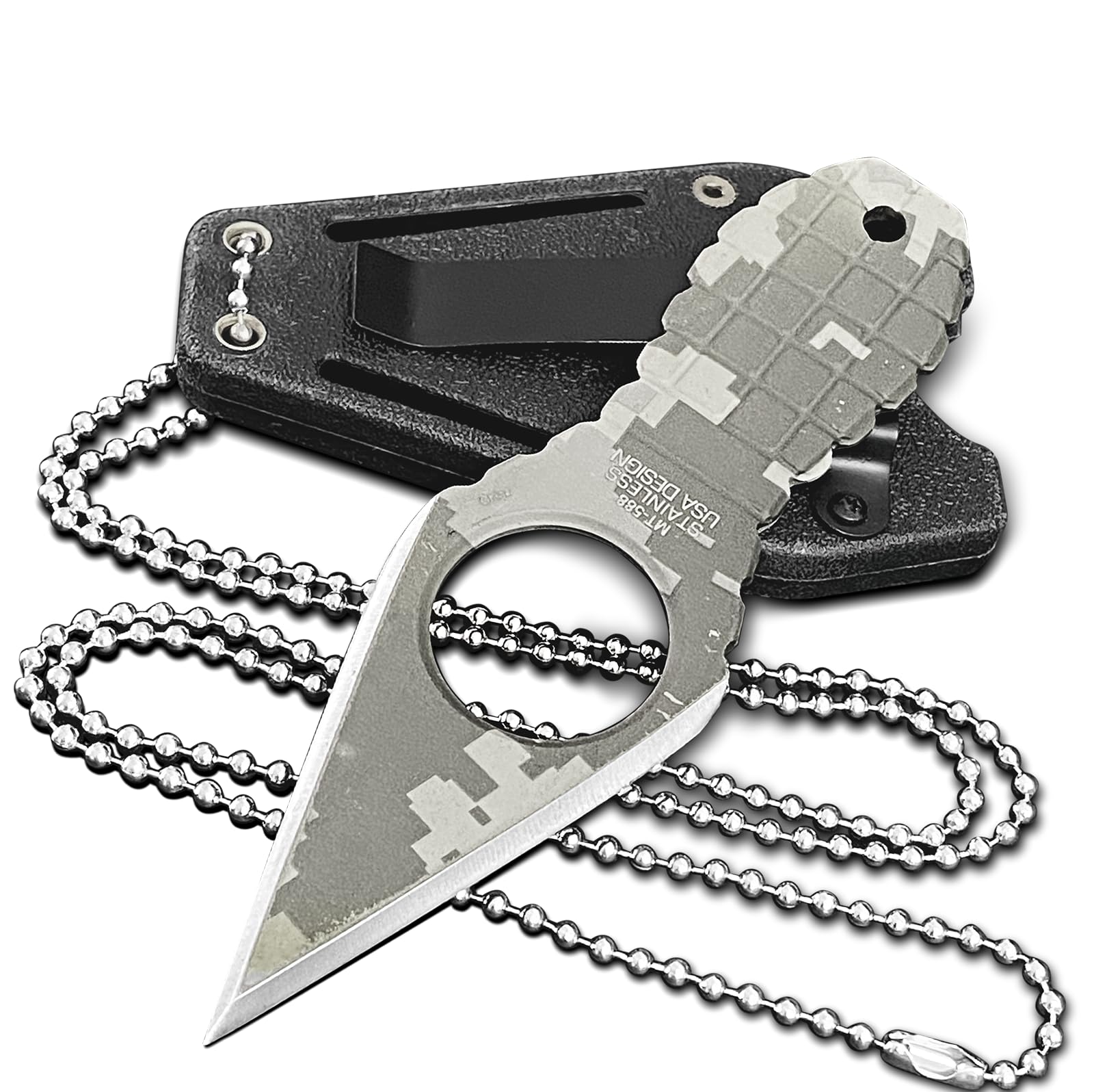 Mini EDC Pocket Neck Knife with Chain and Sheath w/Pocket Clip, Ultra Small Fixed Blade Knives Tactical Necklace Knife for Men, Utility Box Cutter Outdoor Camping Backpacking Knives