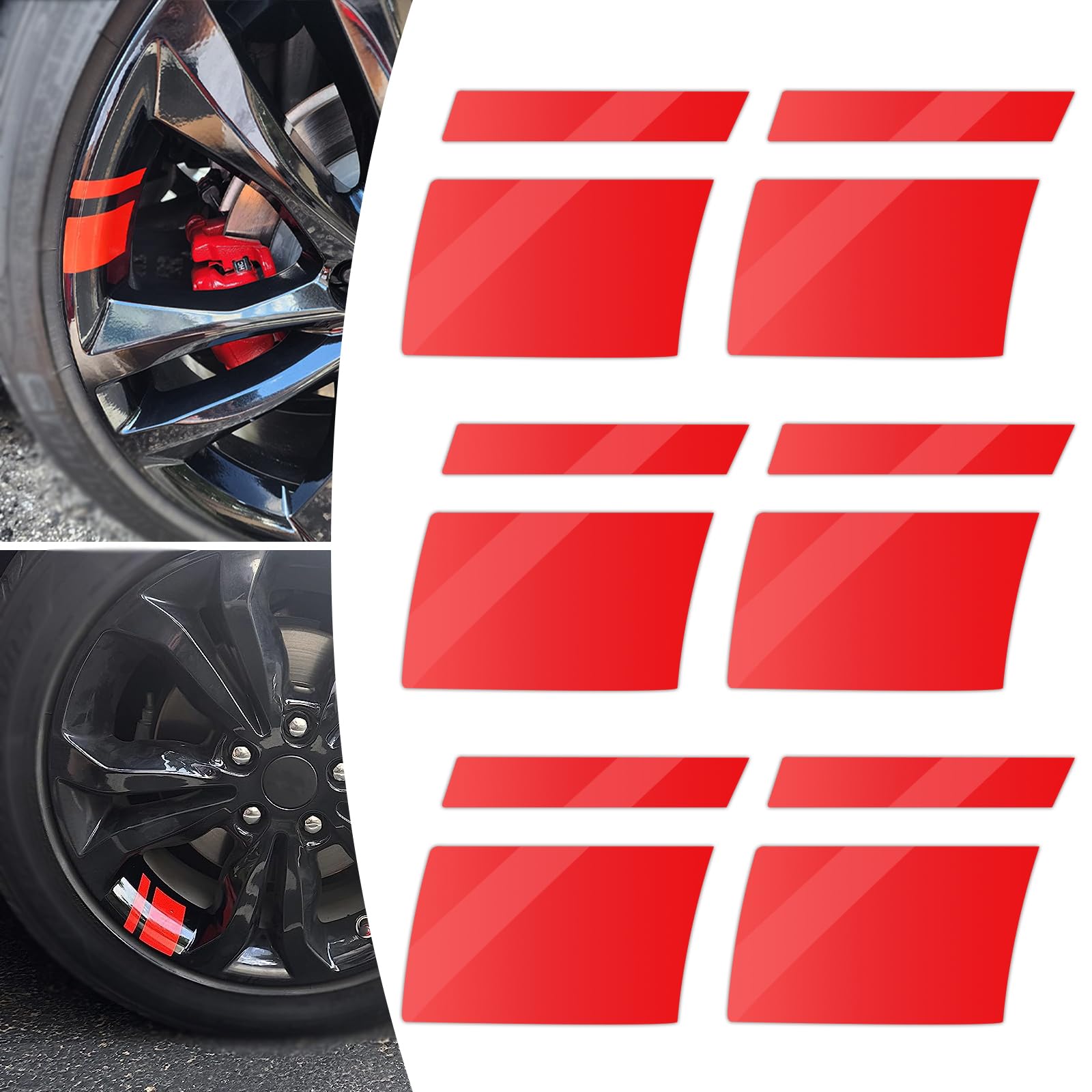 6 PCS Car Tire Rim Reflective Stickers, 2.75" x 3.93" Personalized Sports Line Decoration for 18 "-21" Tires, Safety Warning Waterproof Self-Adhesive Decals, Universal for Cars (Red)