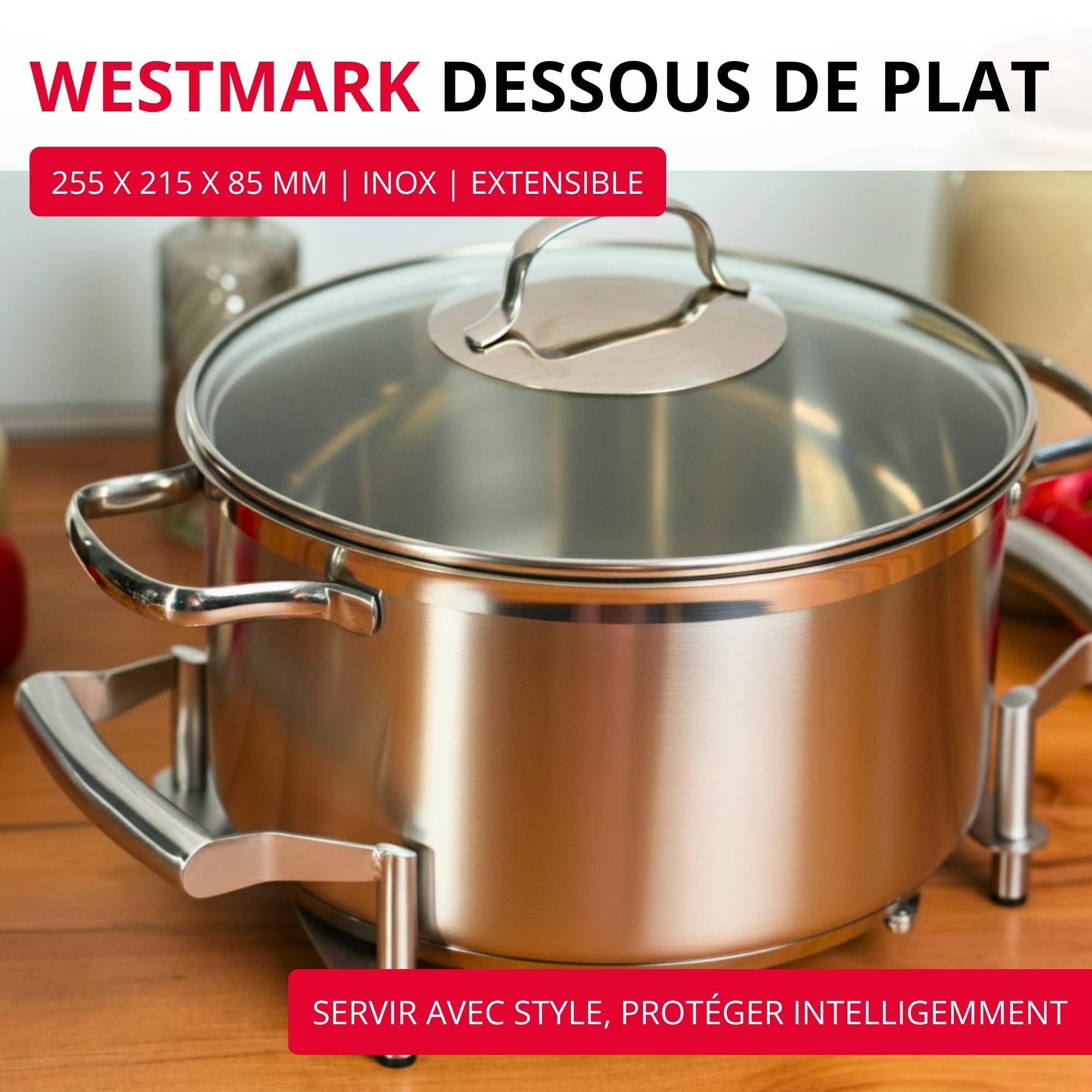 Westmark Dessous de Plat Extensible, longueur : 18 à 42 cm, acier inoxydable, Flexi, couleur : argenté, 16412260